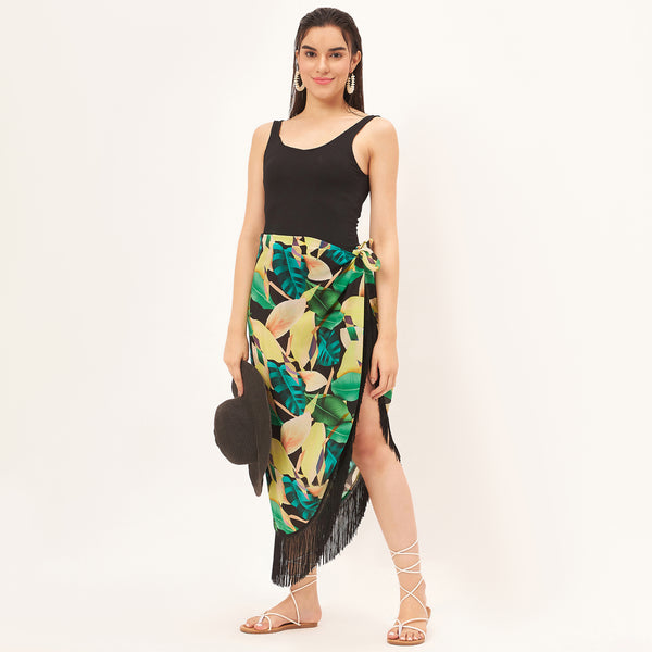 Yellow And Green Tropical Print Sarong for Women – Viscose Georgette | First Resort by Ramola Bachchan