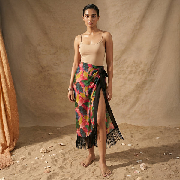 Multicolour Tropical Print Sarong for Women – Viscose Georgette | First Resort by Ramola Bachchan