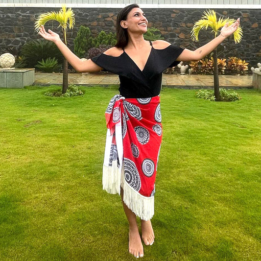 Red Geometric Print Short Sarong