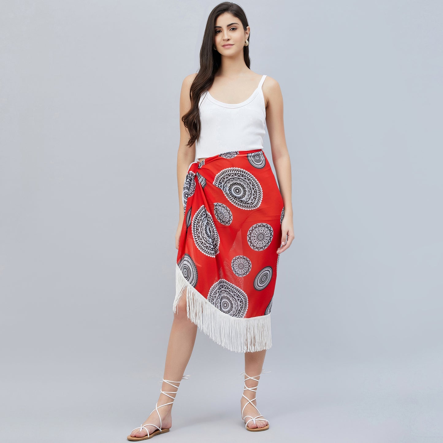 Red Geometric Print Short Sarong