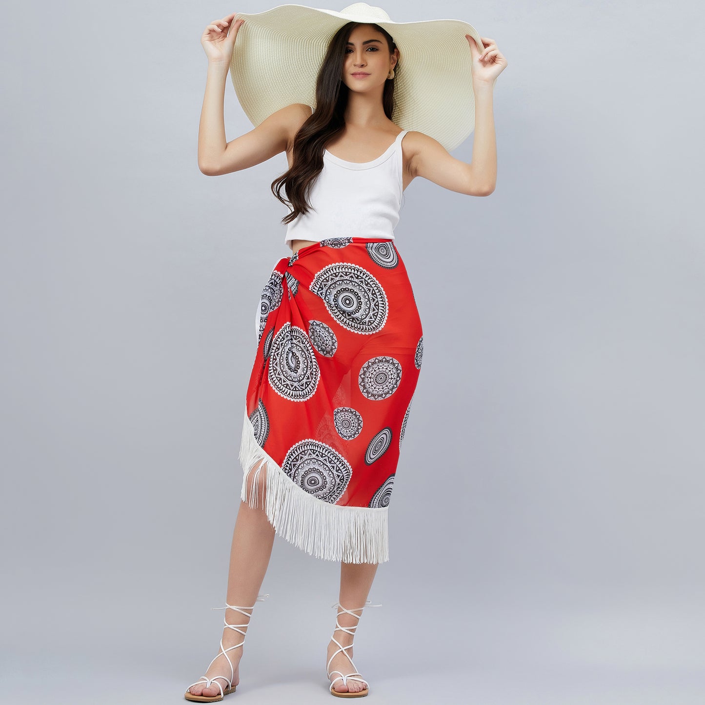 Red Geometric Print Short Sarong