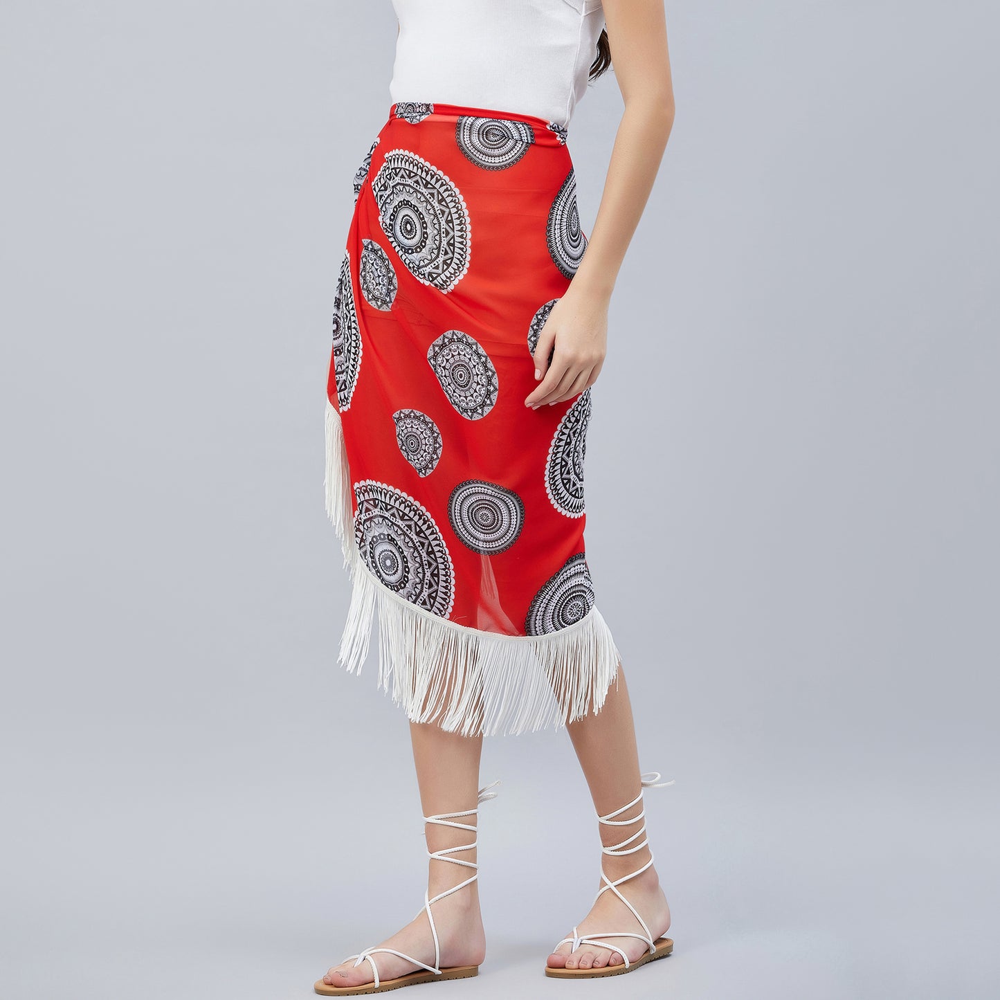 Red Geometric Print Short Sarong