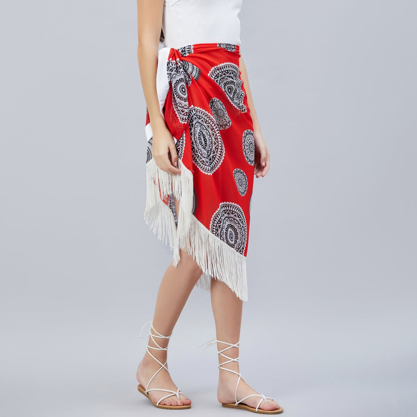 Red Geometric Print Short Sarong
