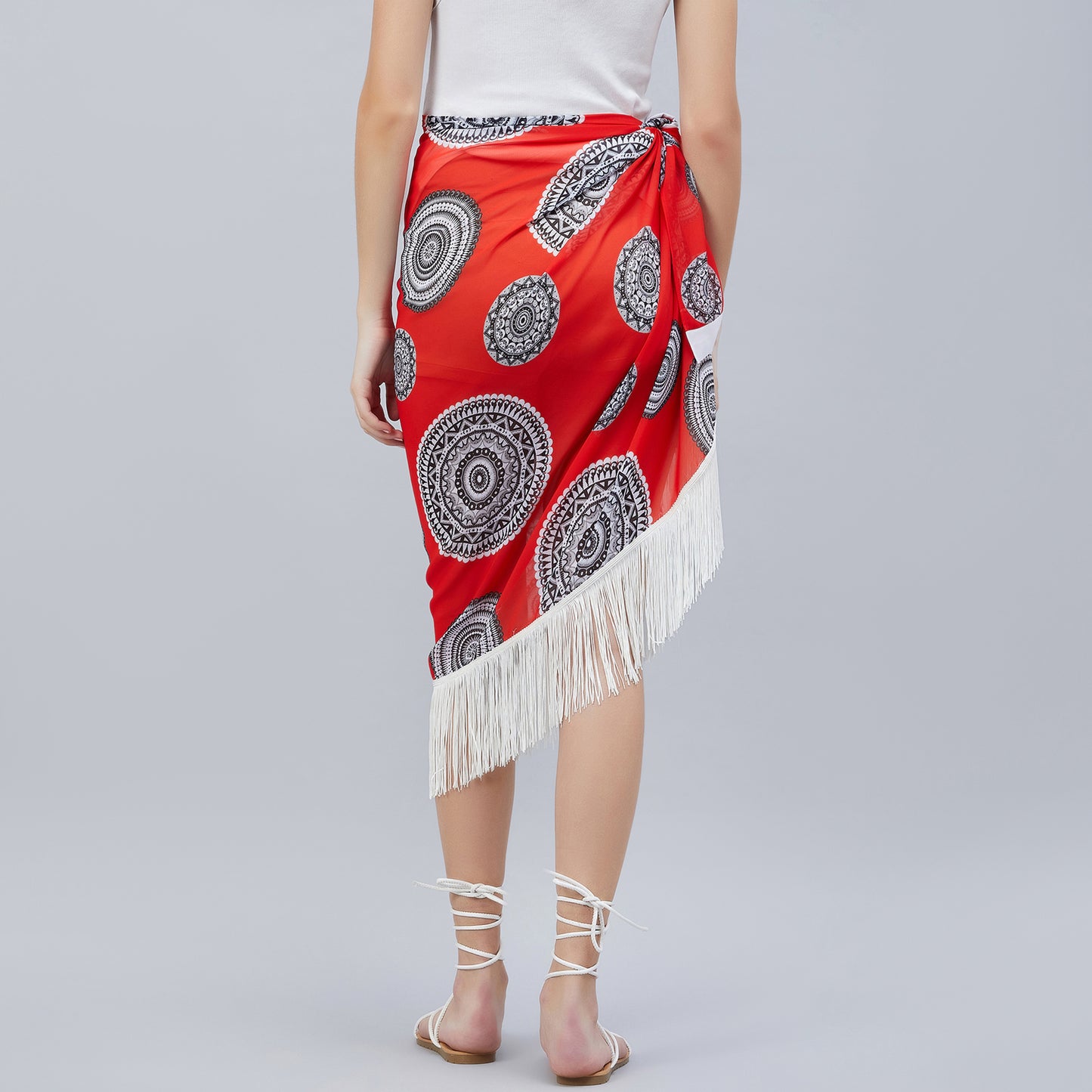 Red Geometric Print Short Sarong