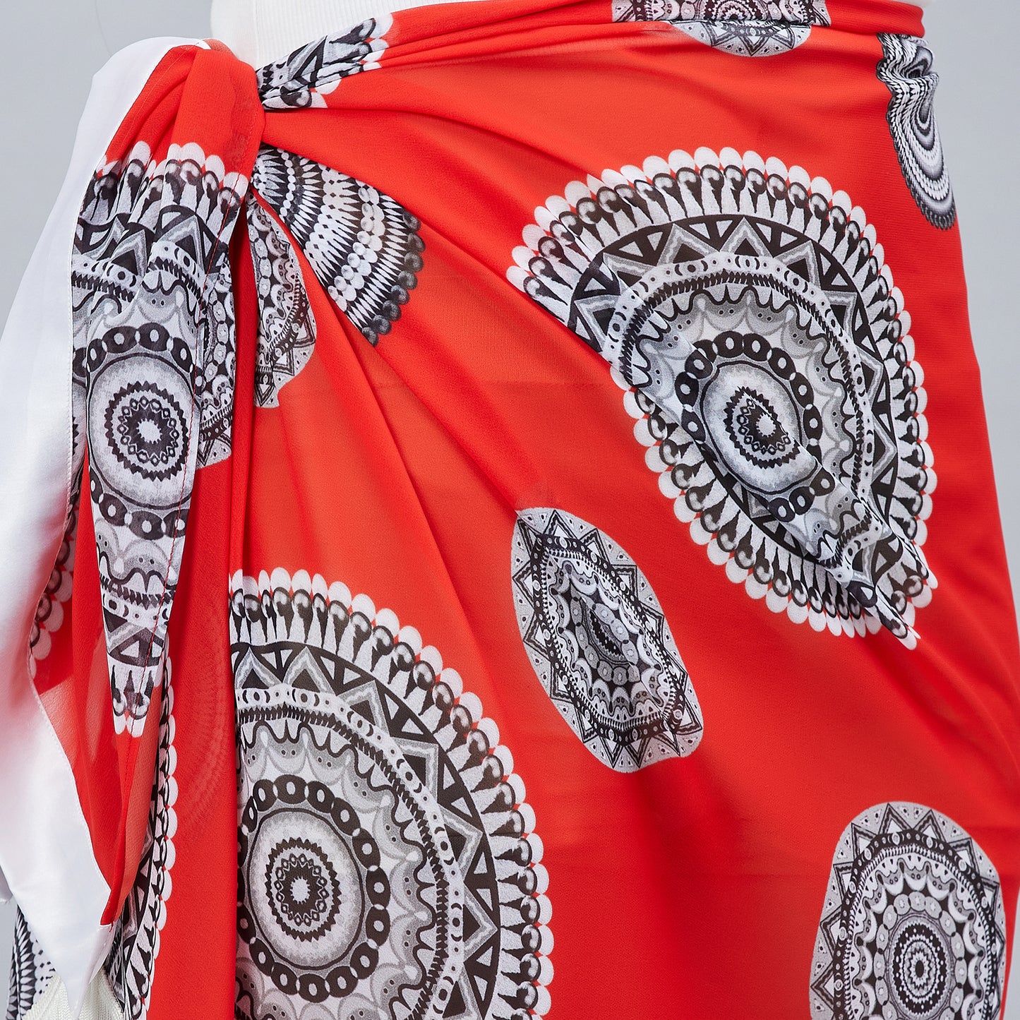 Red Geometric Print Short Sarong