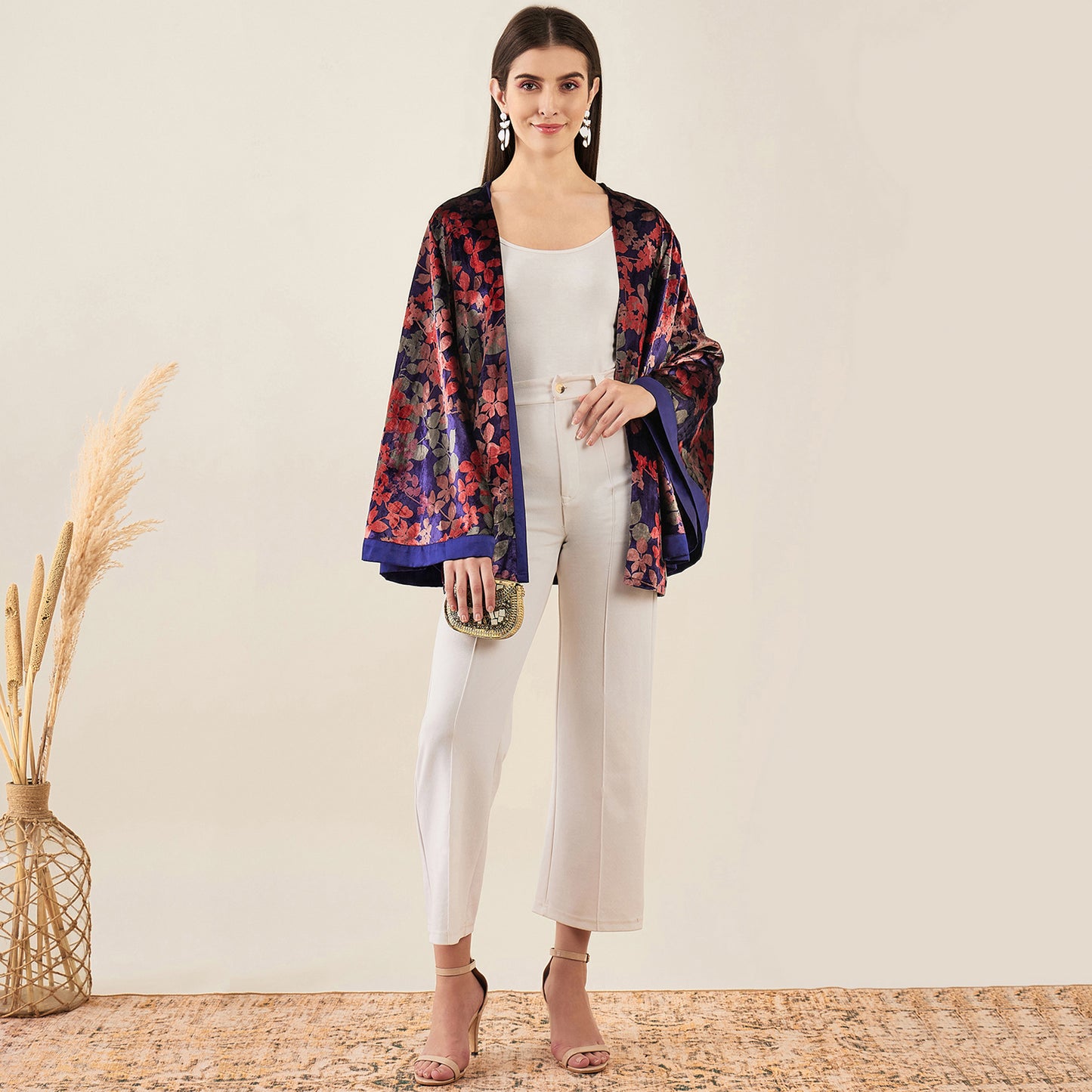 Blue and Rose Gold Floral Velvet Cape