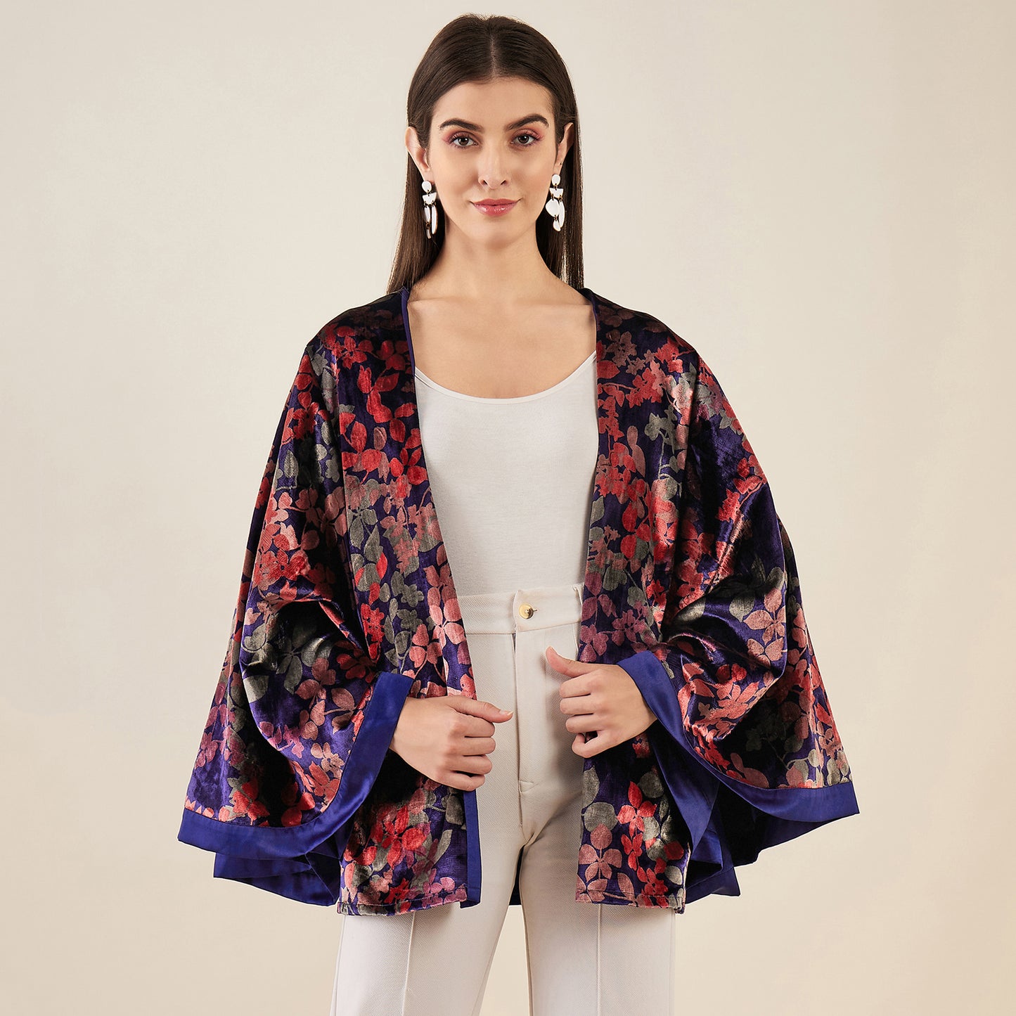 Blue and Rose Gold Floral Velvet Cape