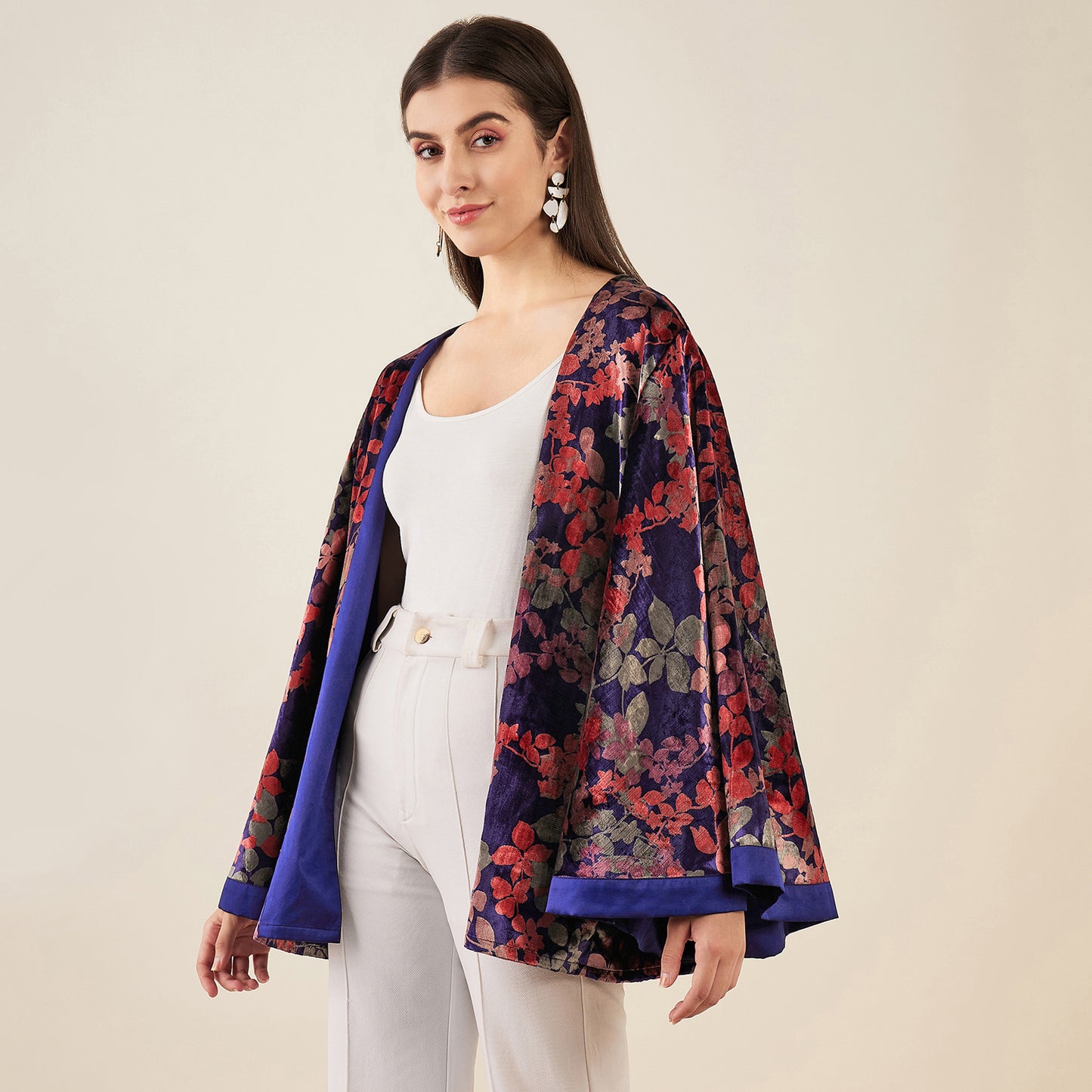 Blue and Rose Gold Floral Velvet Cape