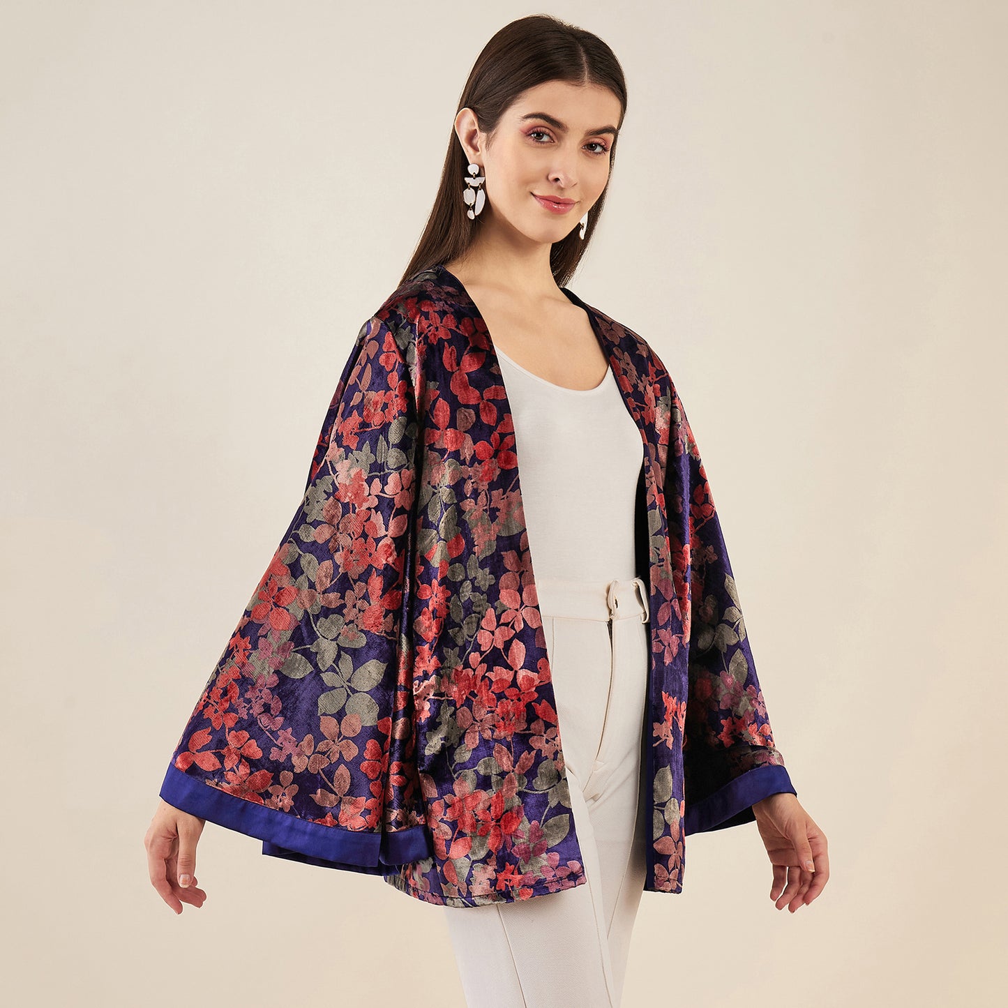 Blue and Rose Gold Floral Velvet Cape