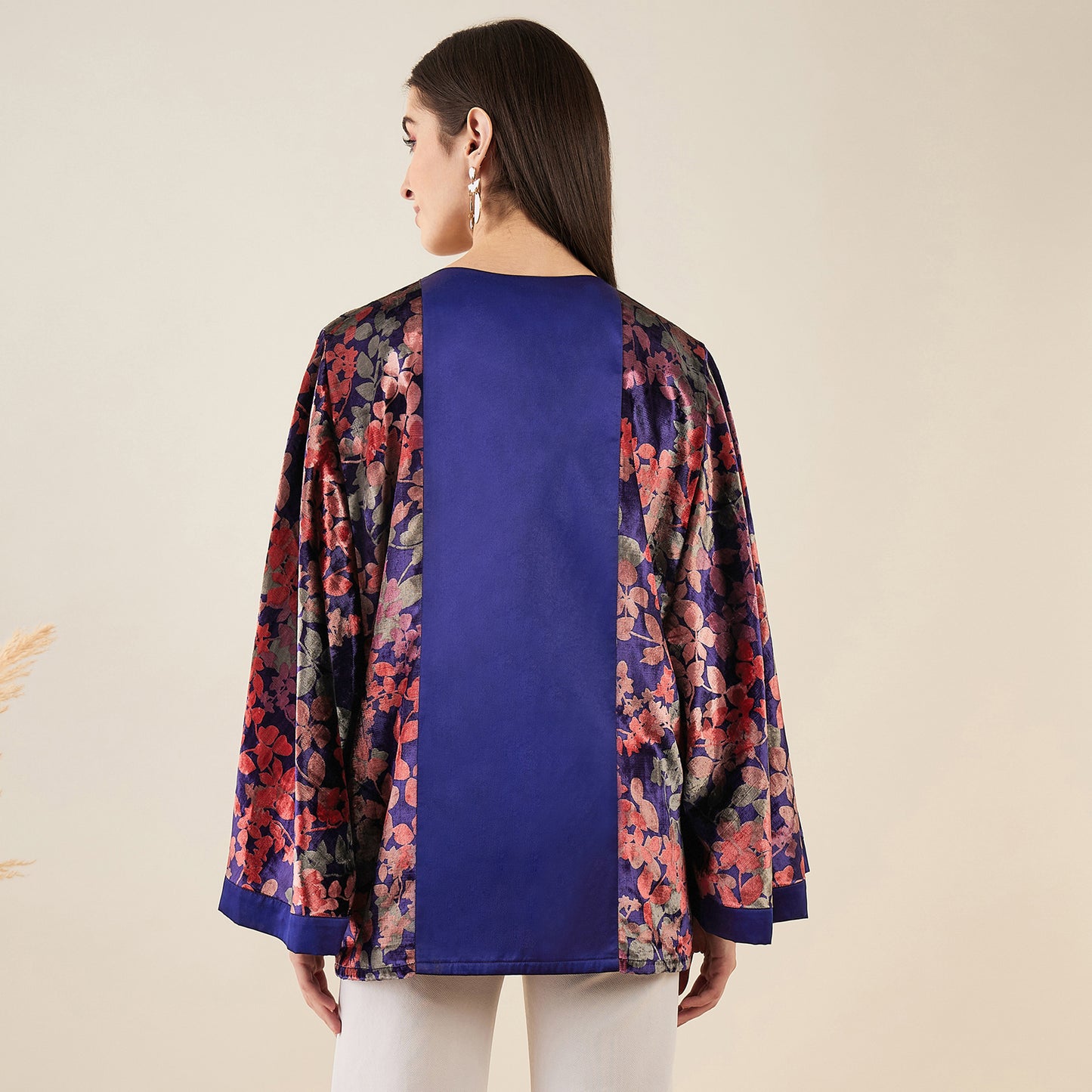 Blue and Rose Gold Floral Velvet Cape