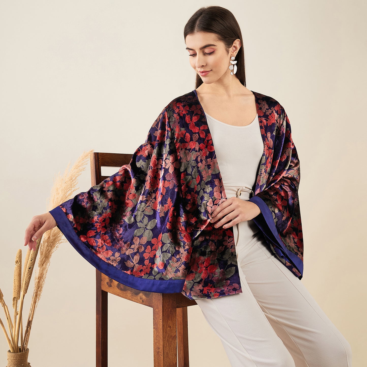 Blue and Rose Gold Floral Velvet Cape