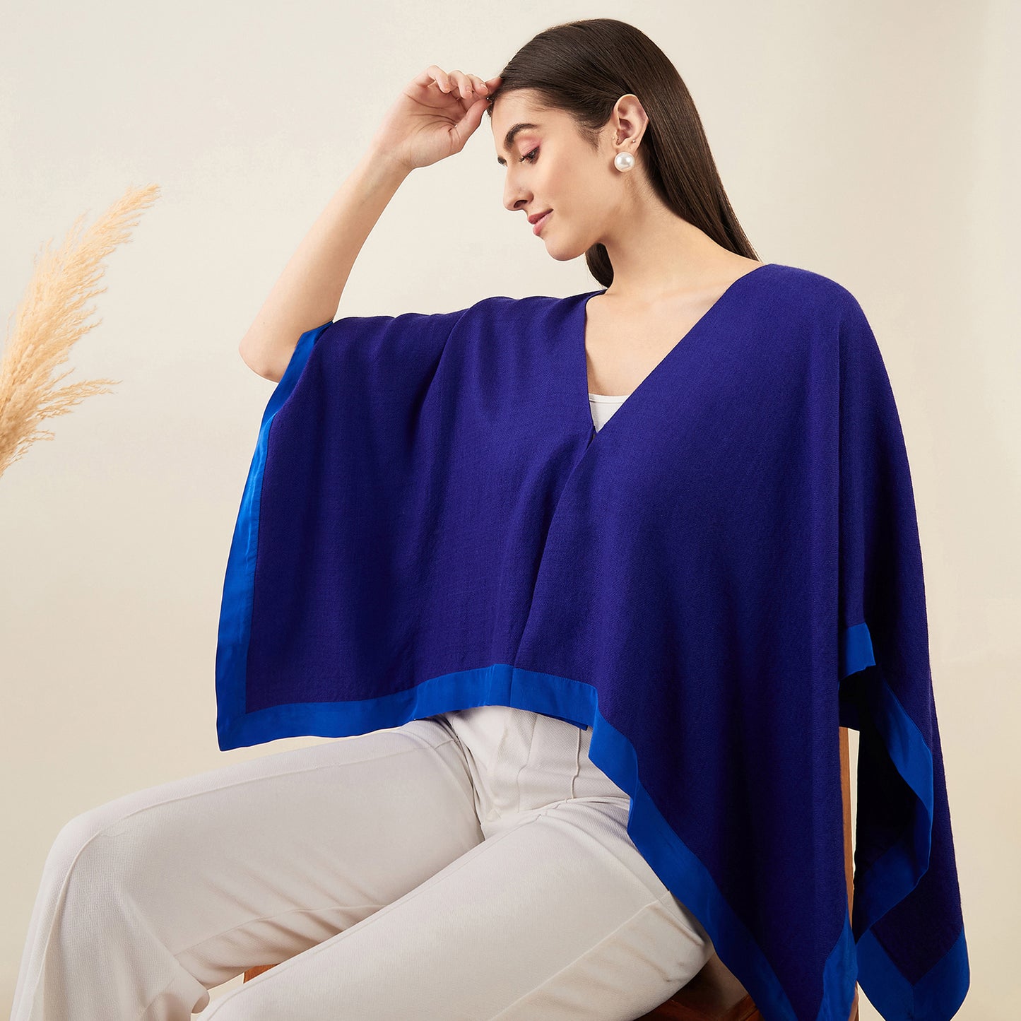 Navy Blue Short Cashmere Cape