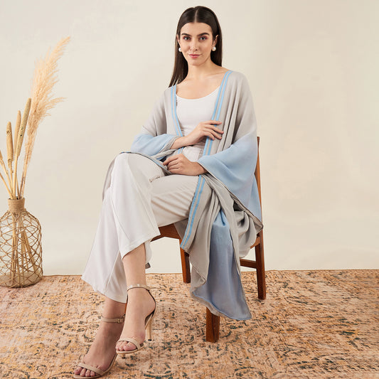 Grey and Sky Blue Ombre Cashmere Cape