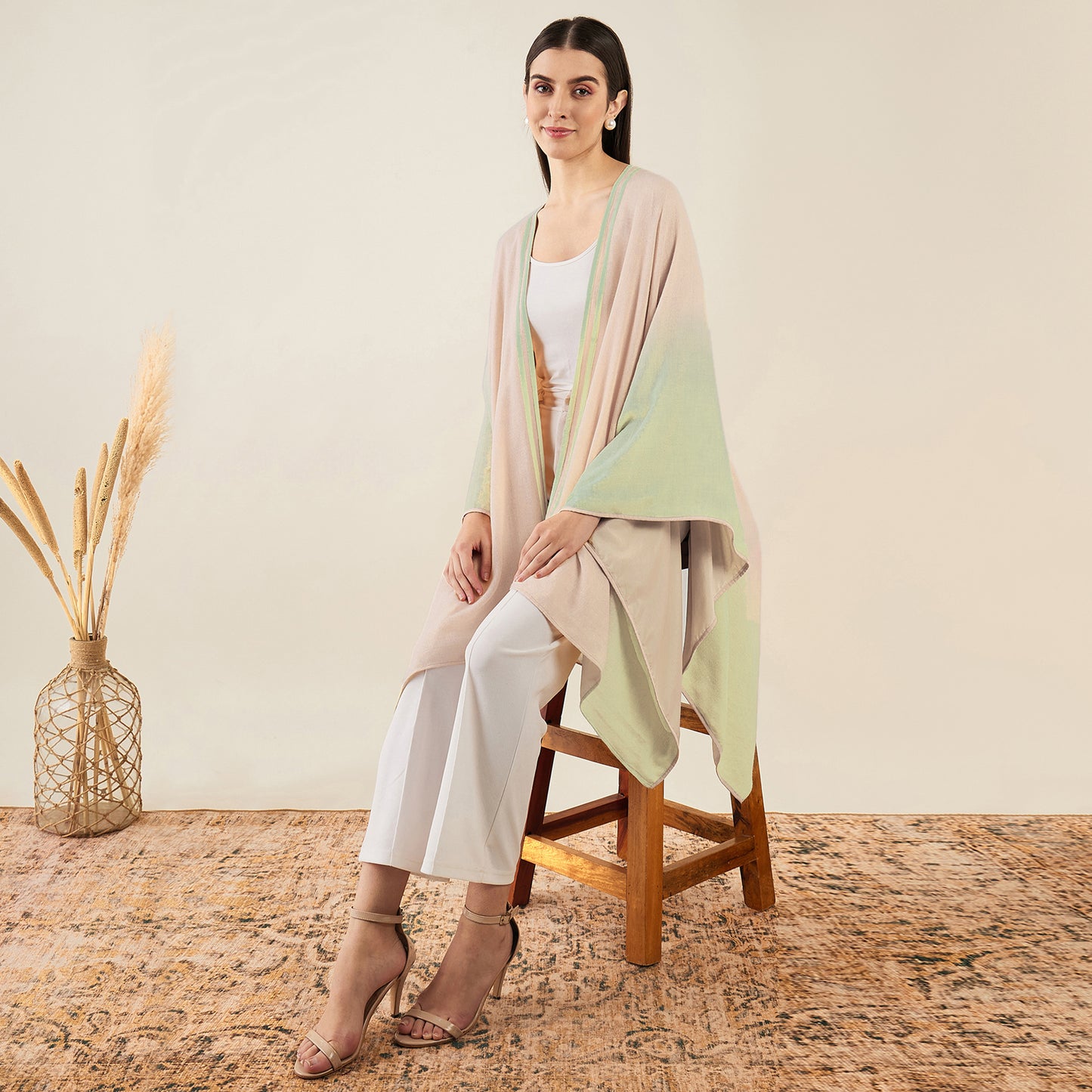 Peach and Pistachio Ombre Cashmere Cape