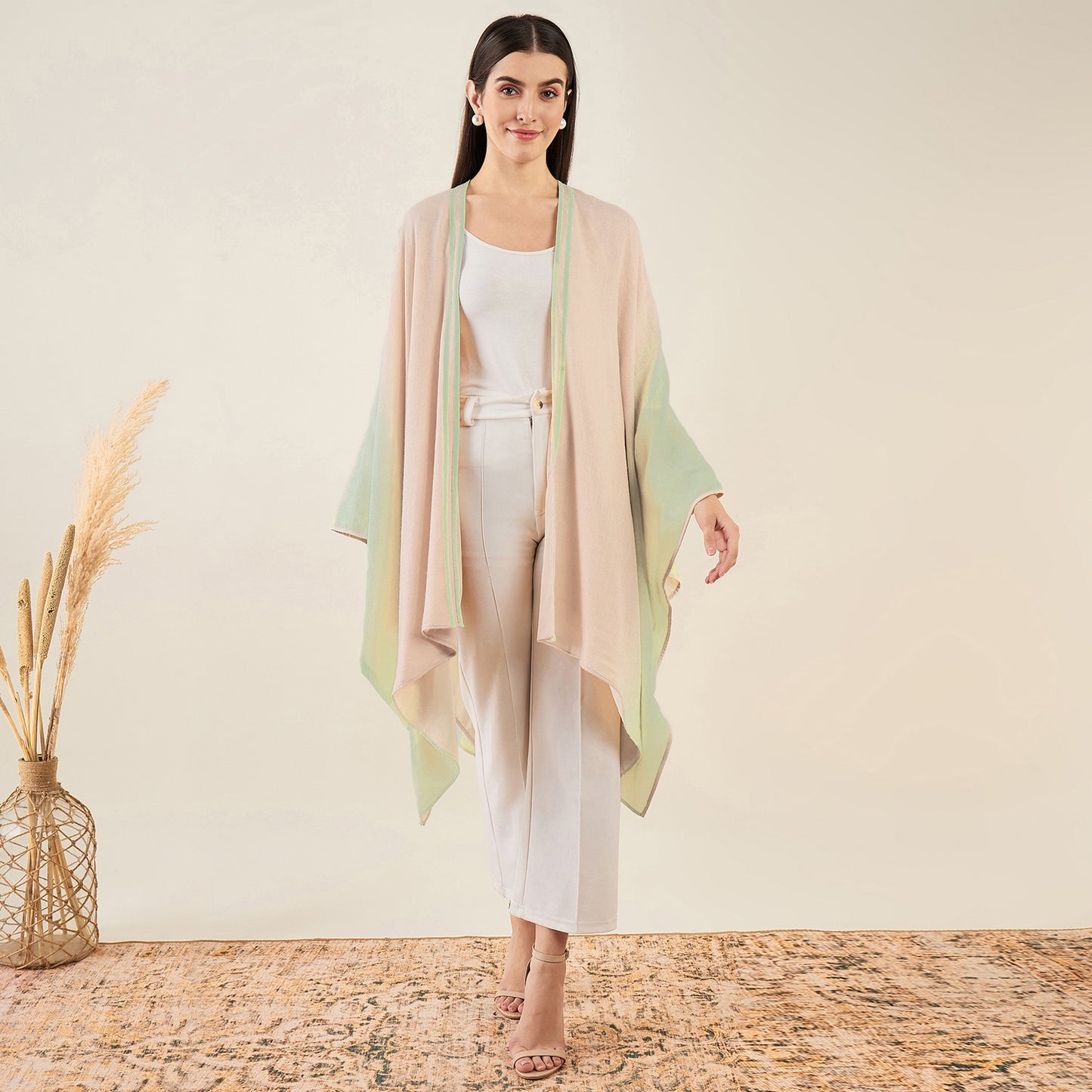 Peach and Pistachio Ombre Cashmere Cape