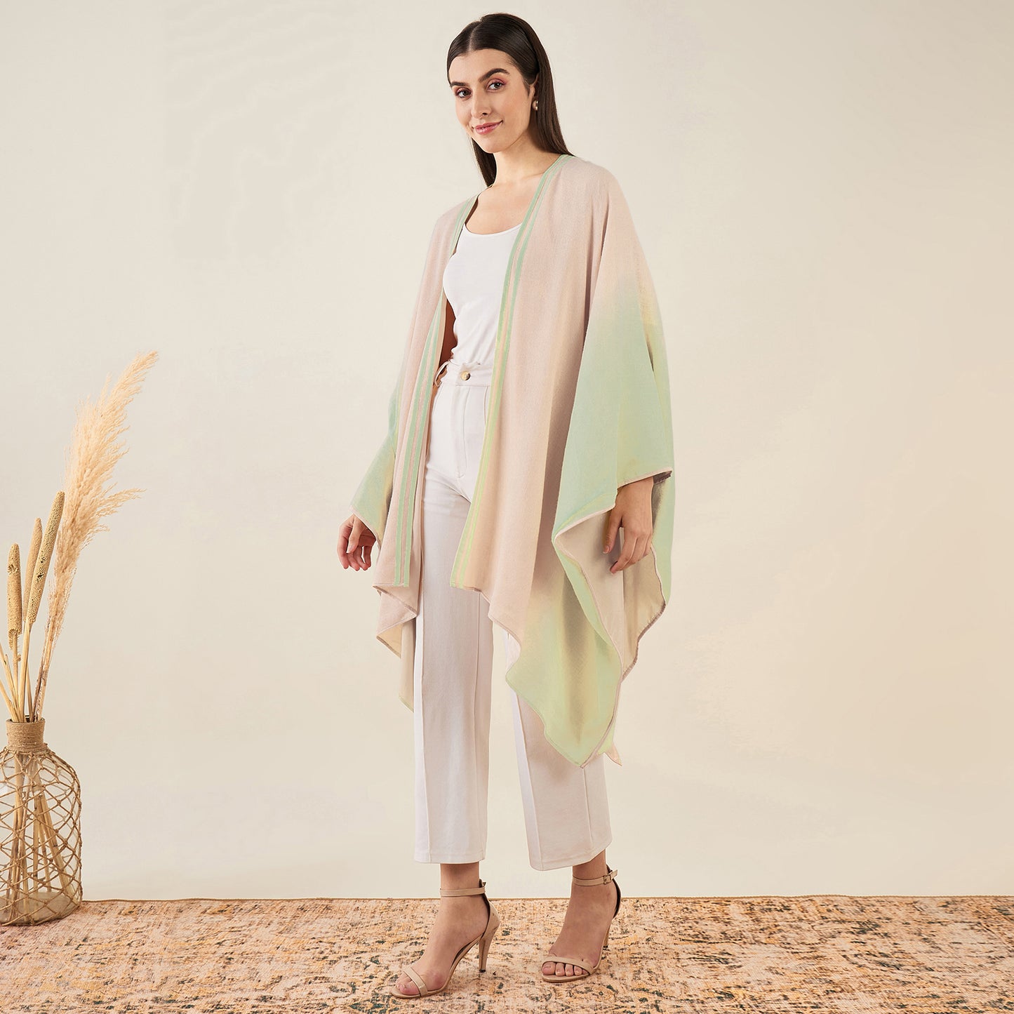 Peach and Pistachio Ombre Cashmere Cape