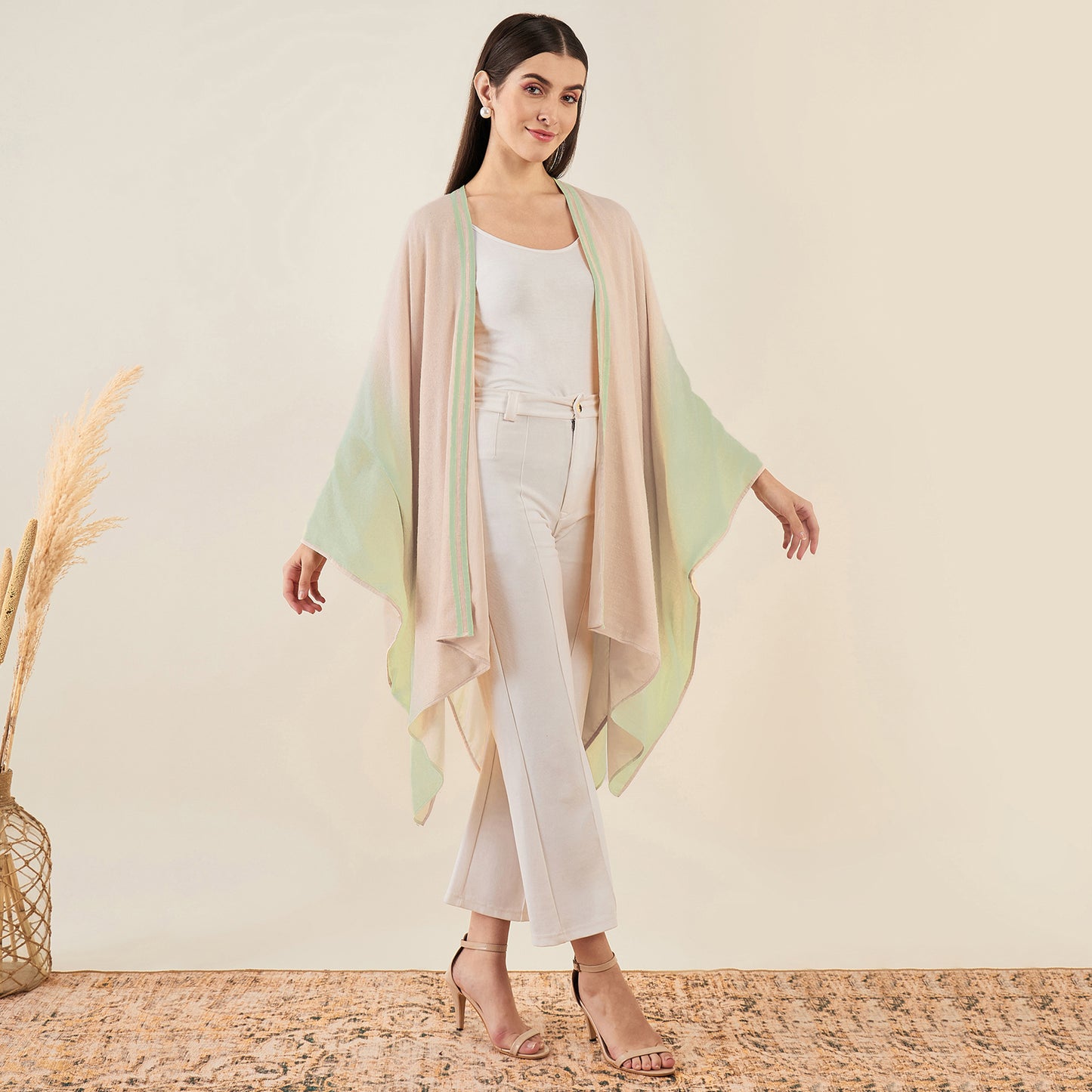 Peach and Pistachio Ombre Cashmere Cape