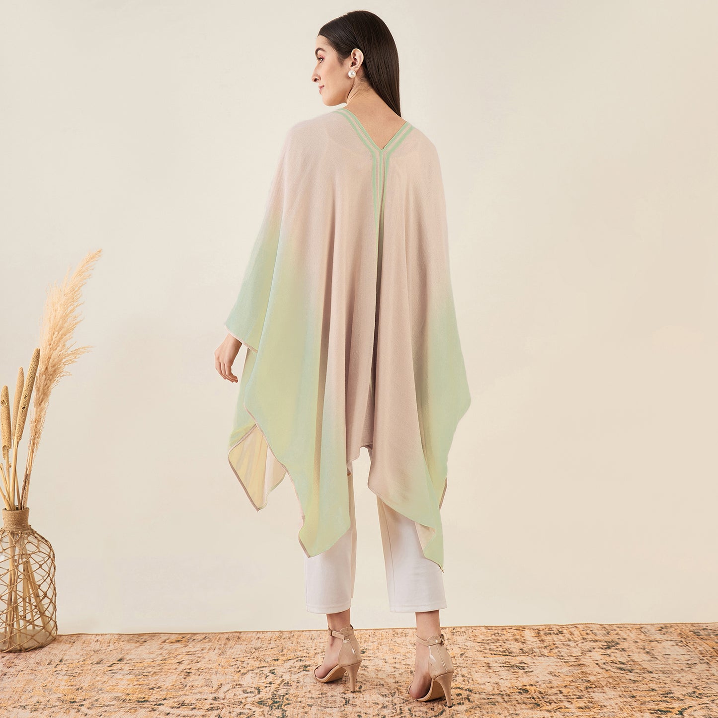 Peach and Pistachio Ombre Cashmere Cape