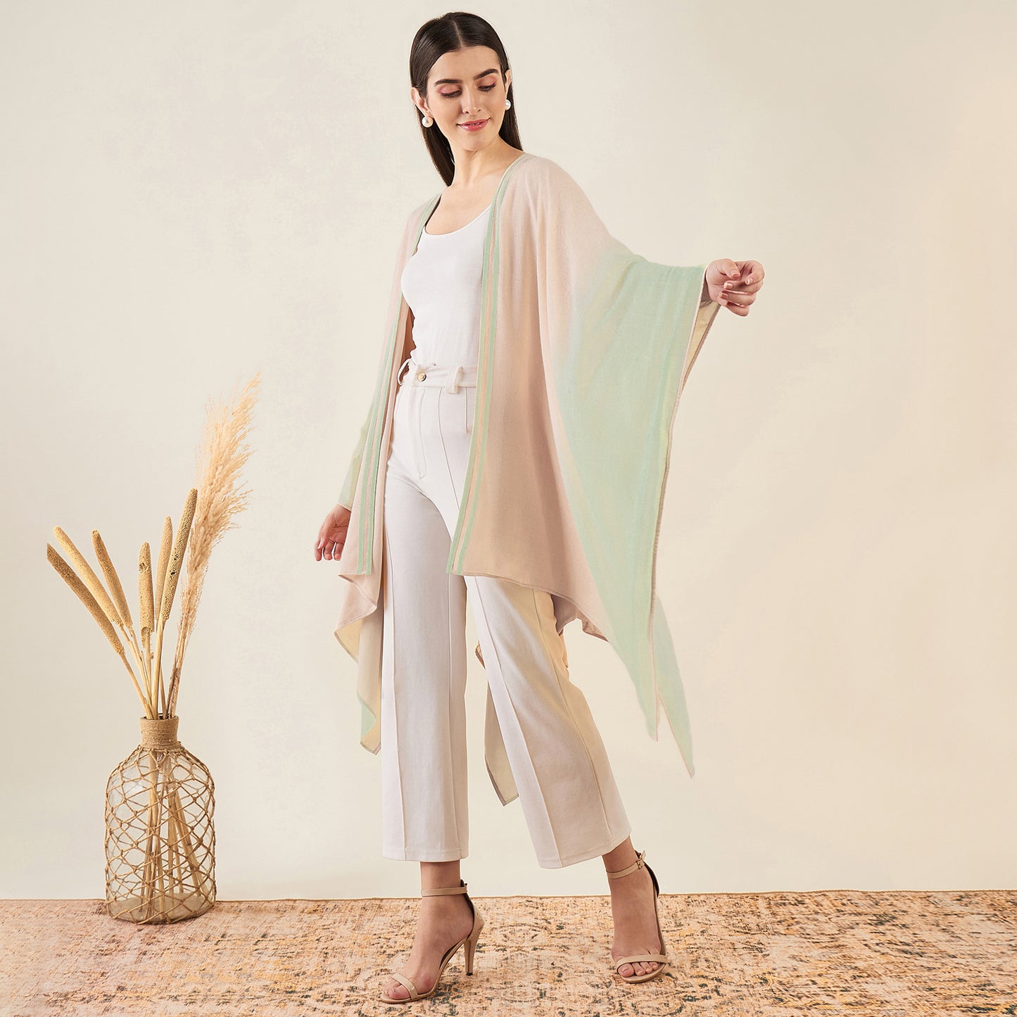 Peach and Pistachio Ombre Cashmere Cape