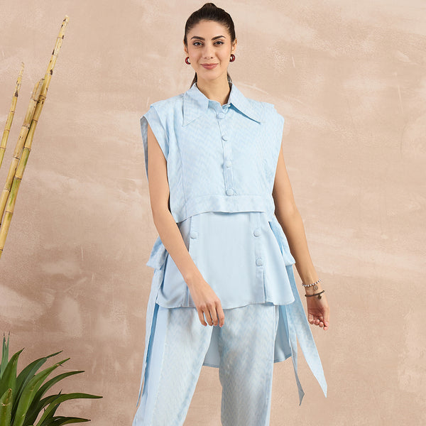 Sky Blue Textured Cover-Up for Women – 100% Sugarcane | First Resort by Ramola Bachchan