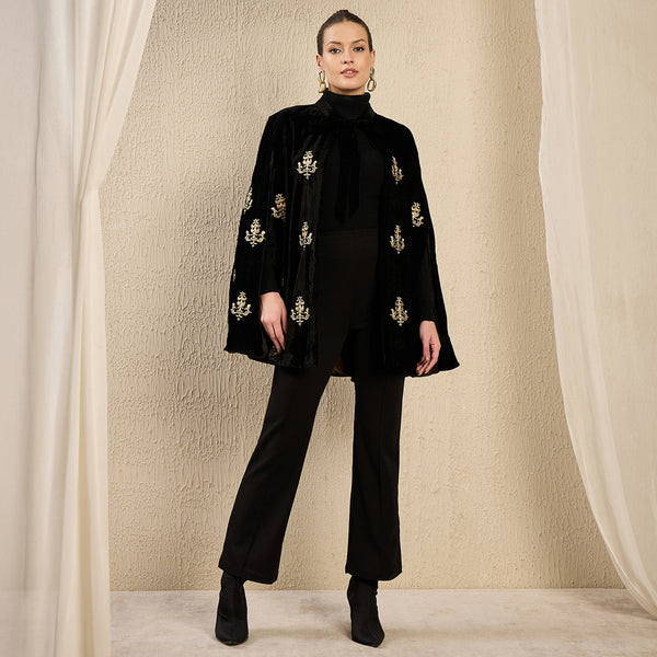 Black And Golden Cover-Up for Women – Embroidered | First Resort by Ramola Bachchan