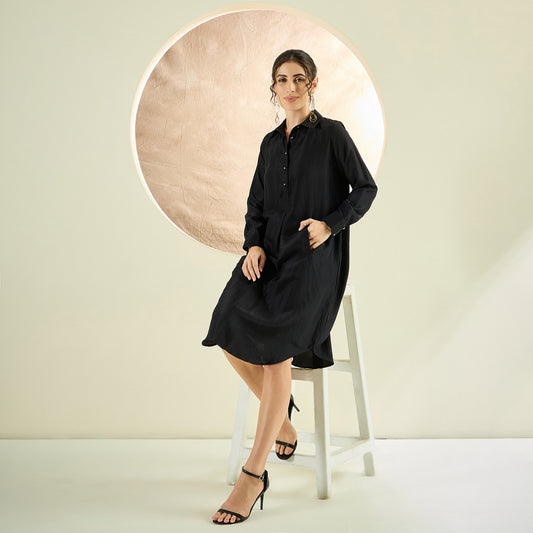 Black Silk Shirt Dress