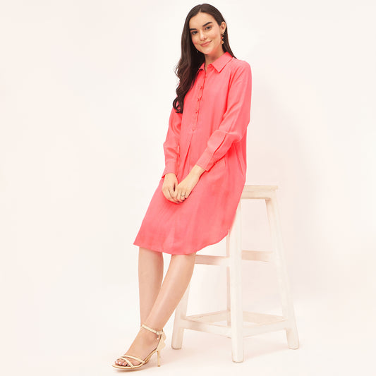 Pink Silk Shirt Dress
