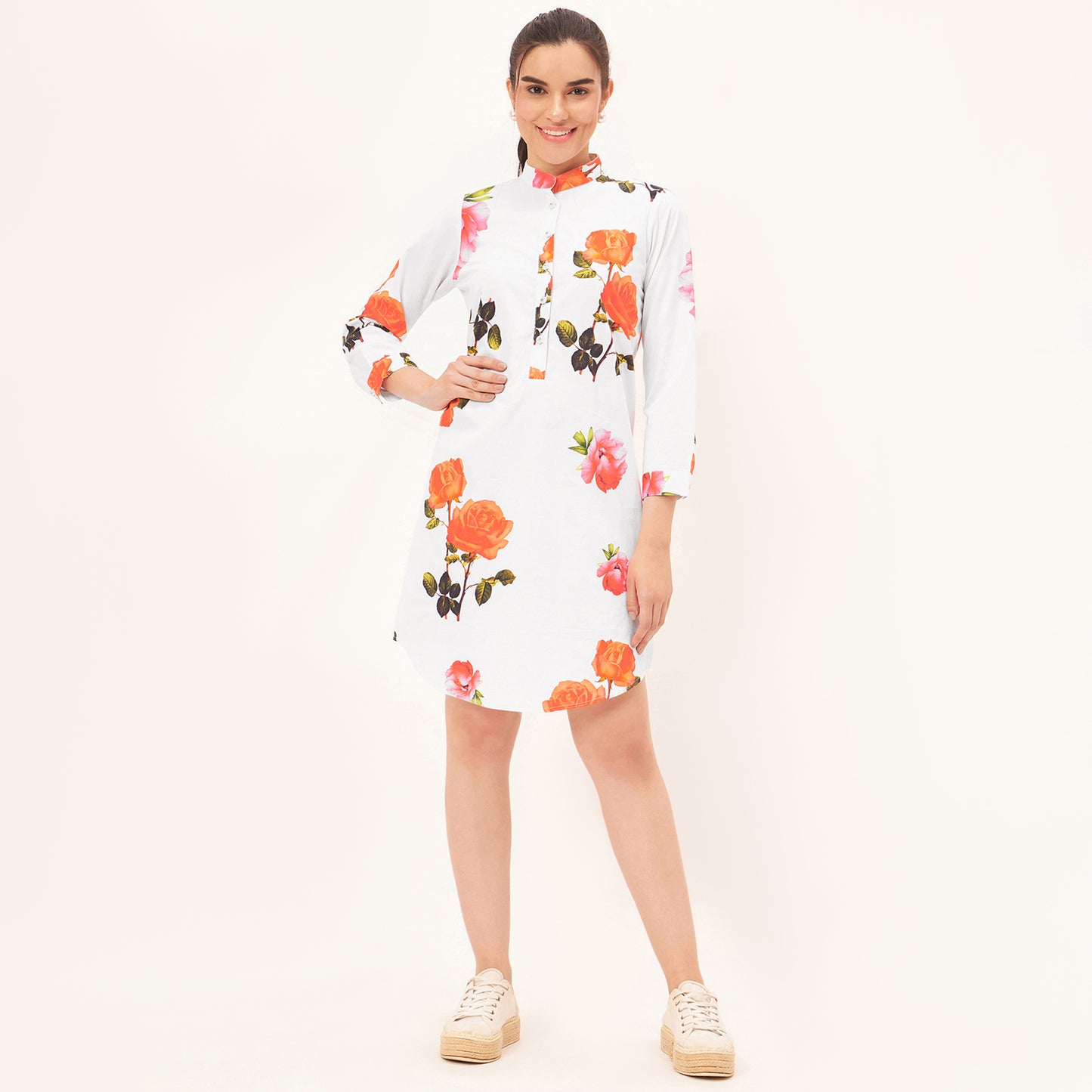 Pink and Orange Floral Shirt Dress