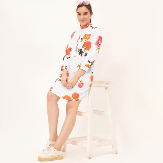 Pink and Orange Floral Shirt Dress