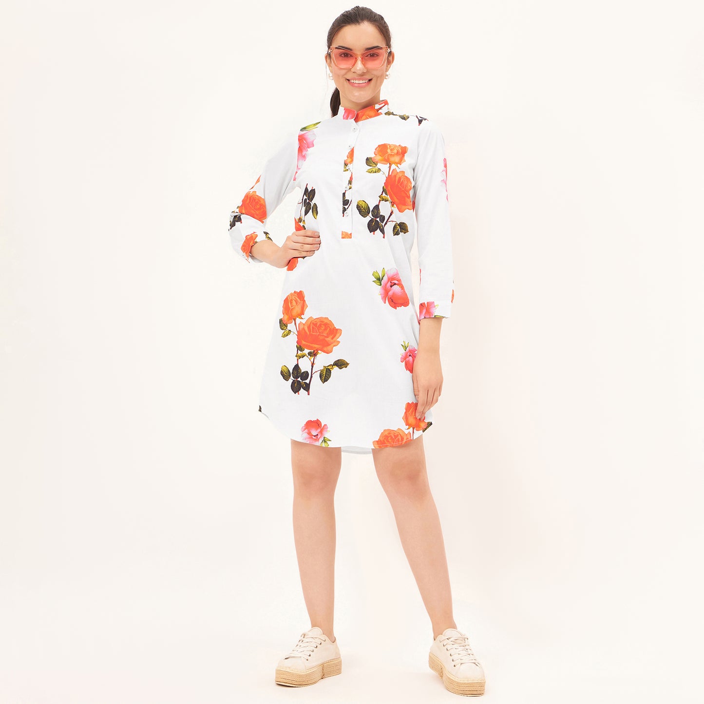 Pink and Orange Floral Shirt Dress