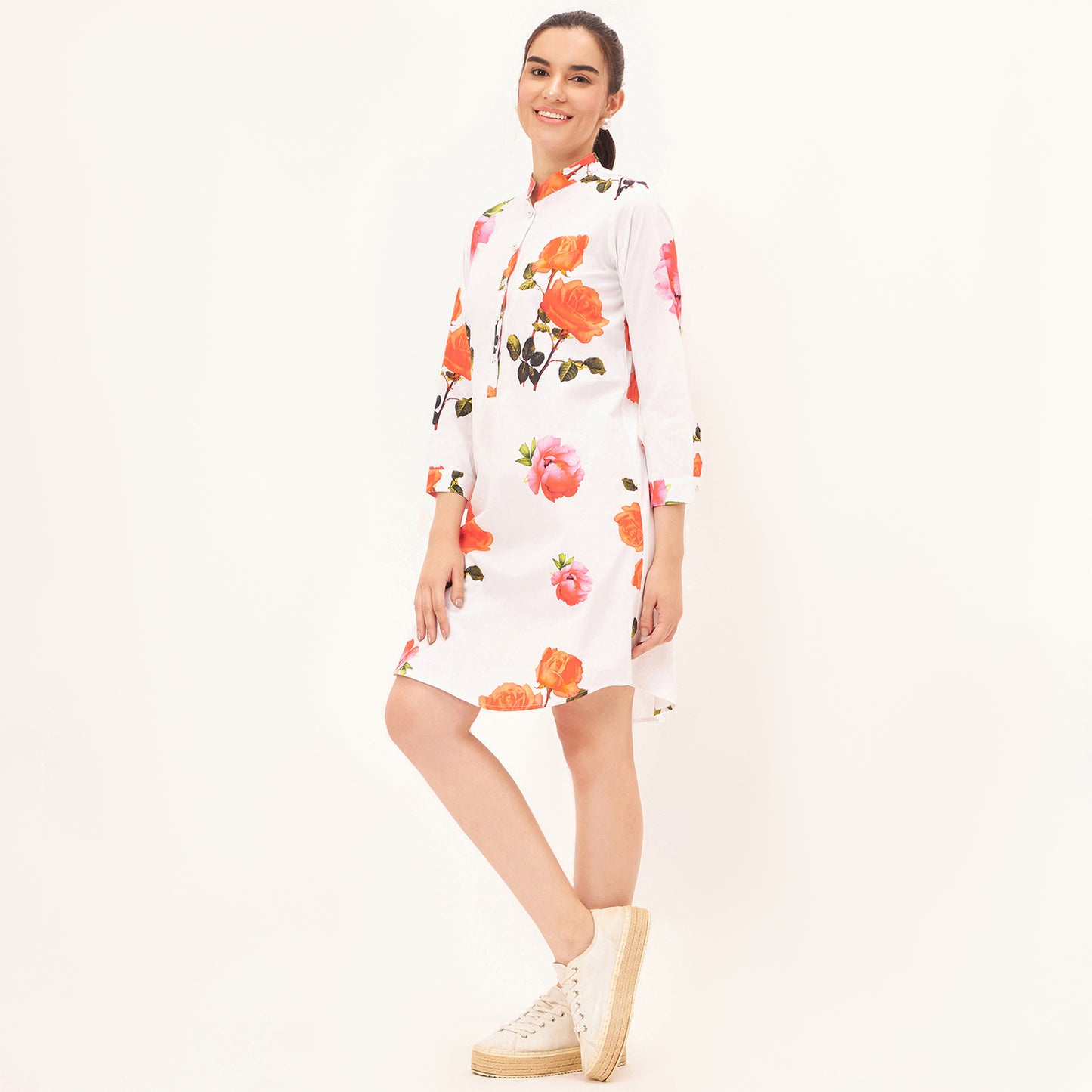 Pink and Orange Floral Shirt Dress