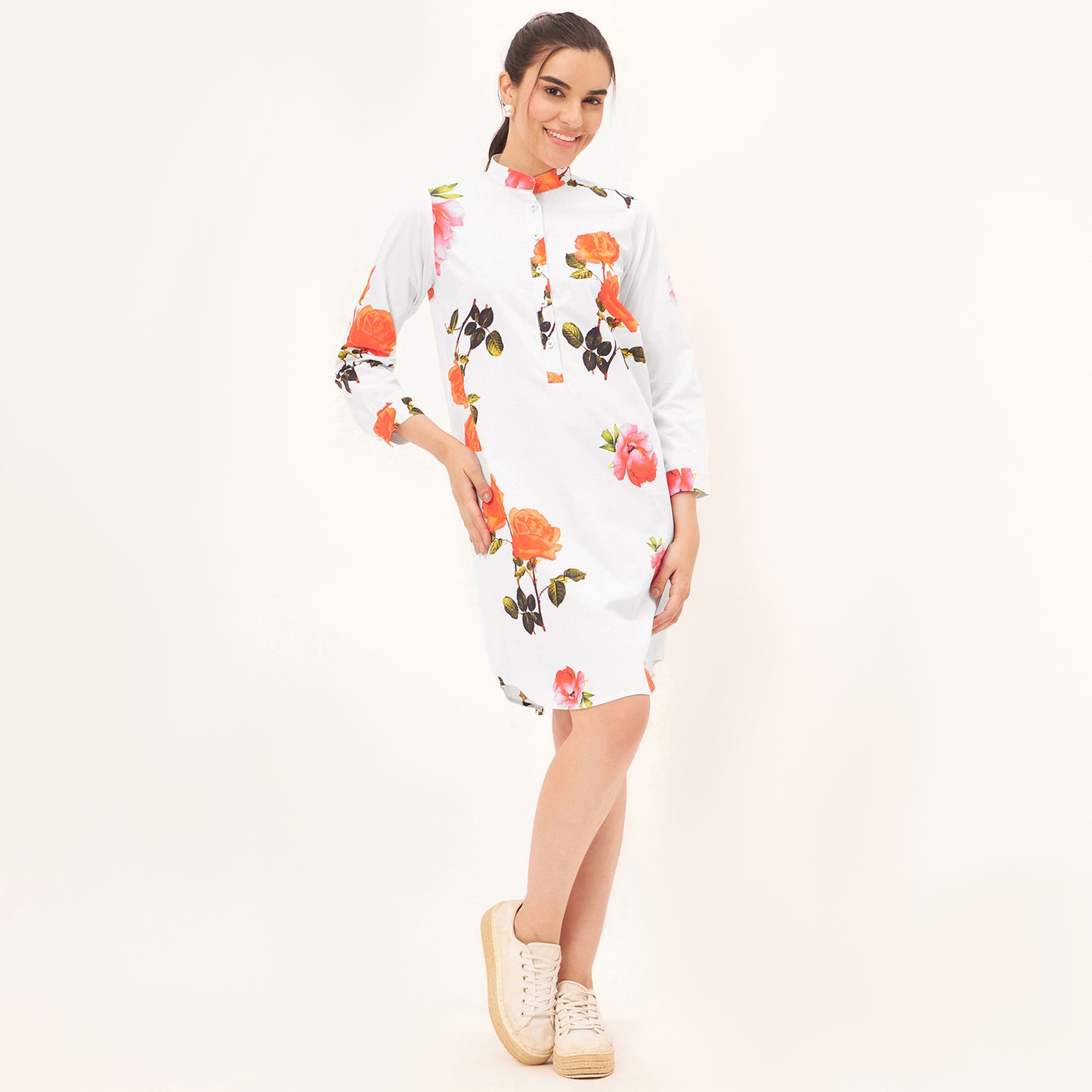 Pink and Orange Floral Shirt Dress