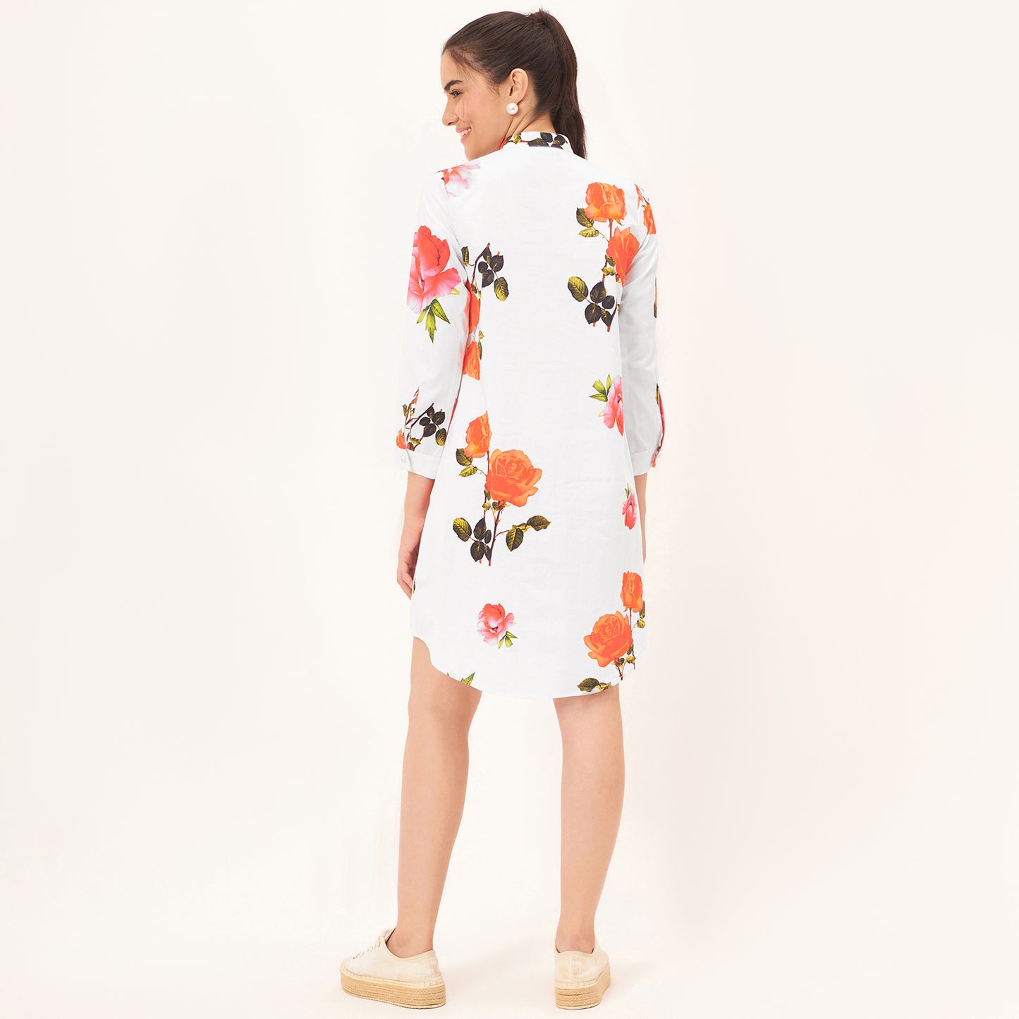 Pink and Orange Floral Shirt Dress