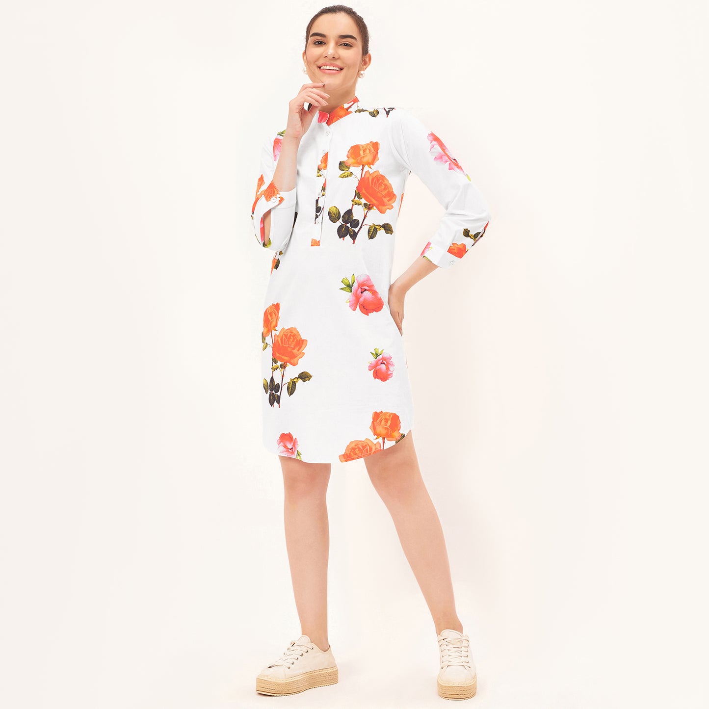 Pink and Orange Floral Shirt Dress