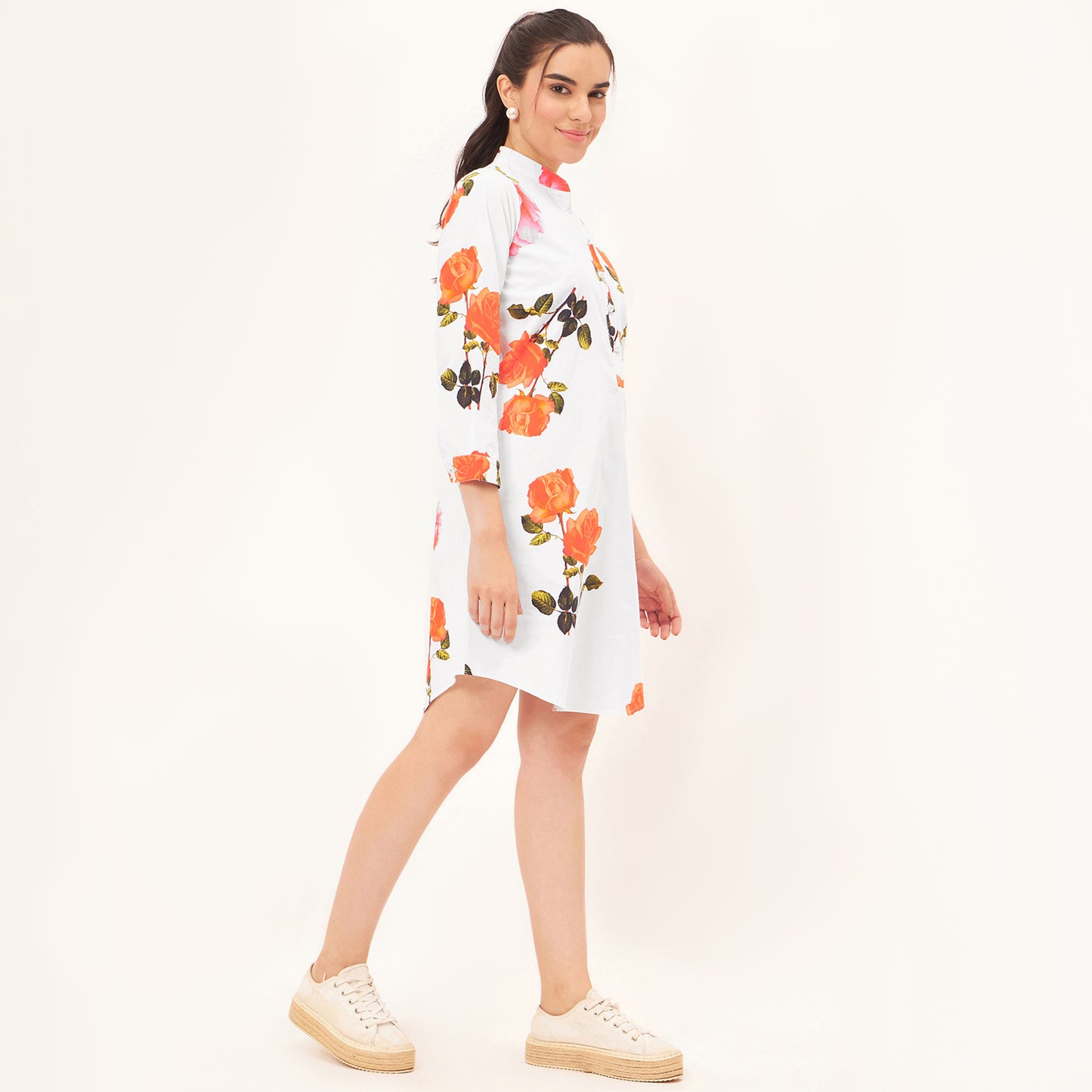 Pink and Orange Floral Shirt Dress