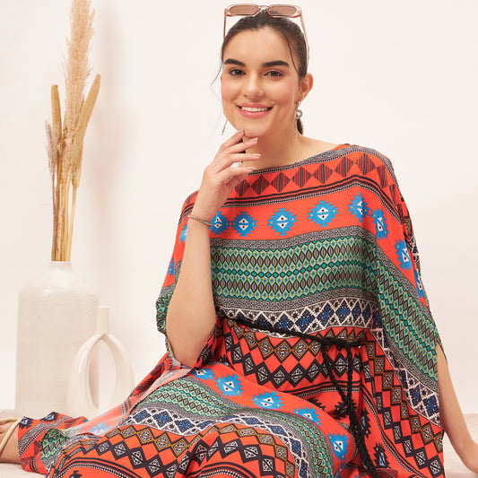 Orange Aztec Poncho Dress