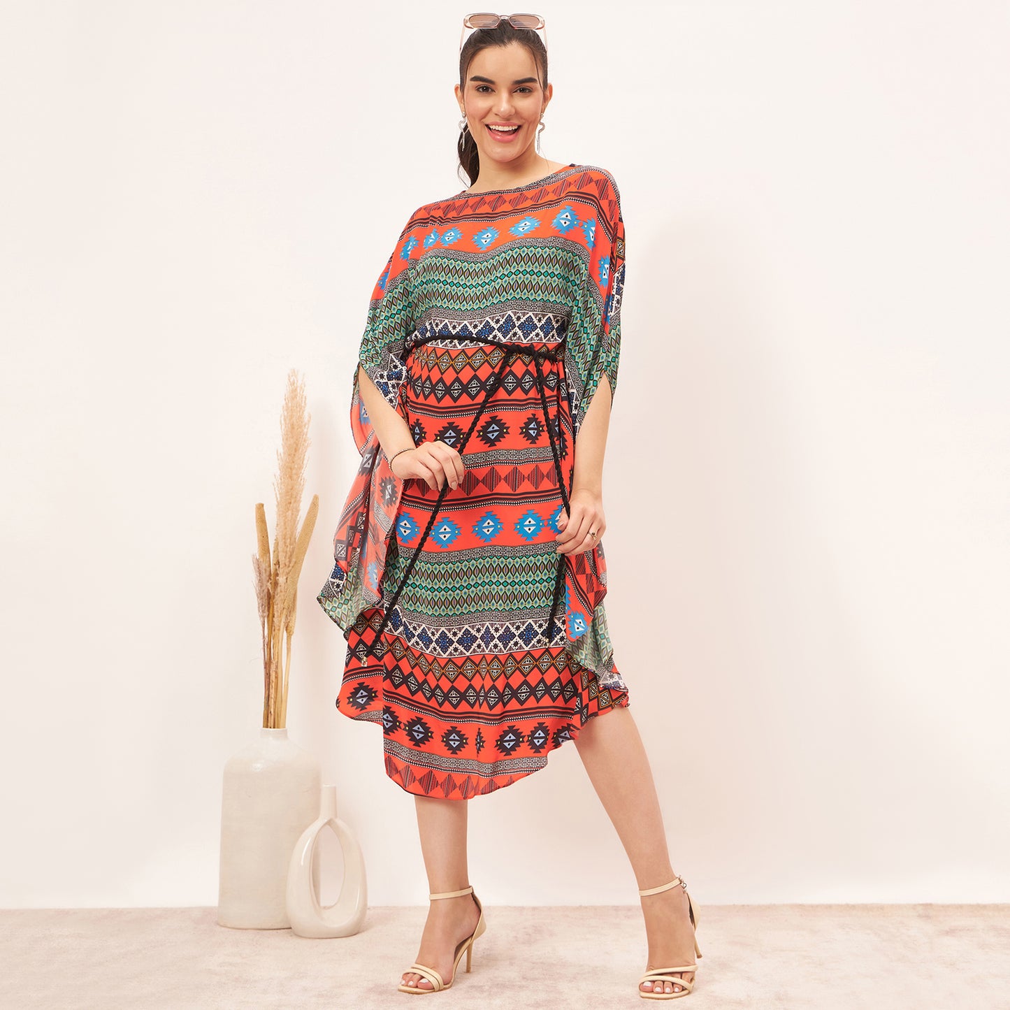Orange Aztec Poncho Dress