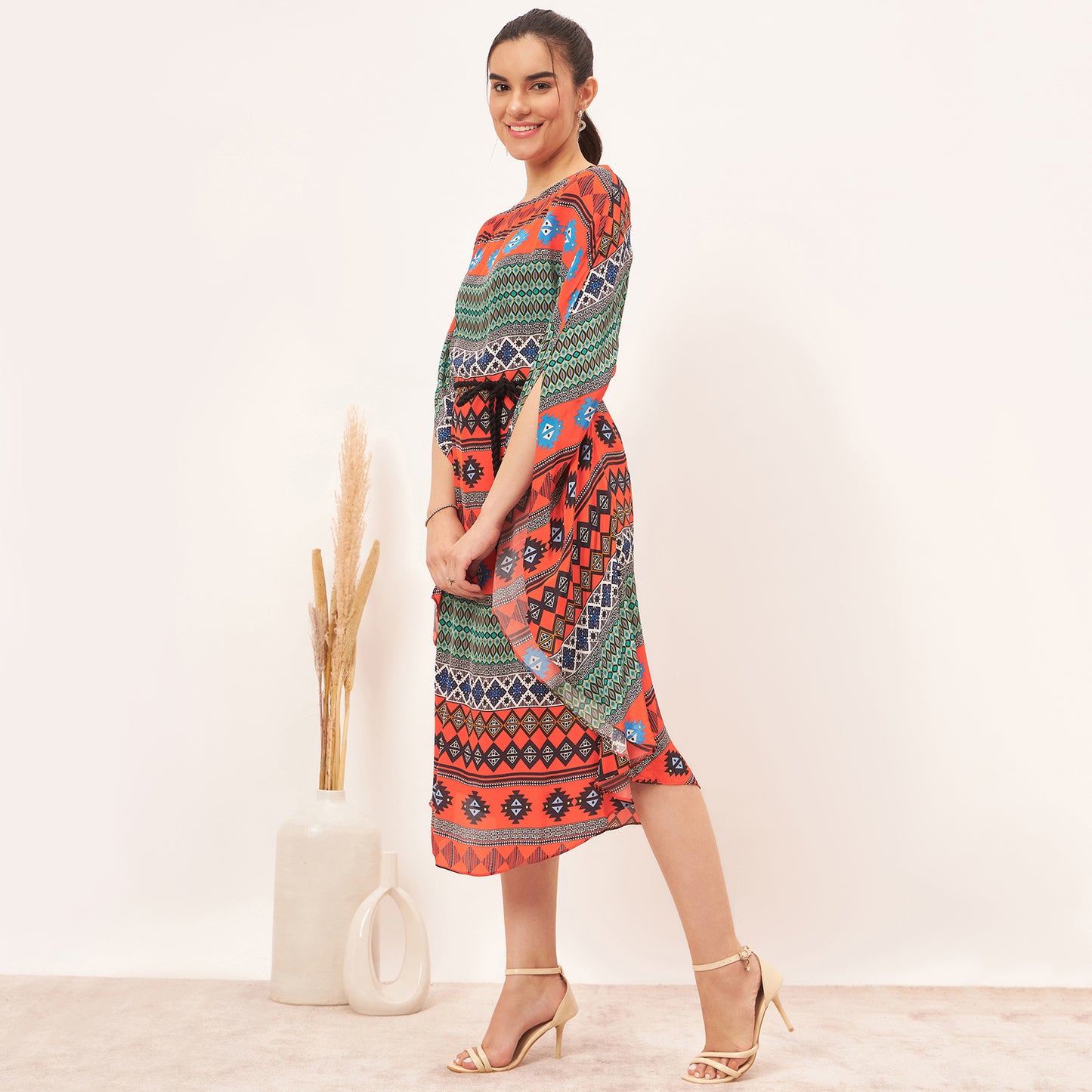 Orange Aztec Poncho Dress