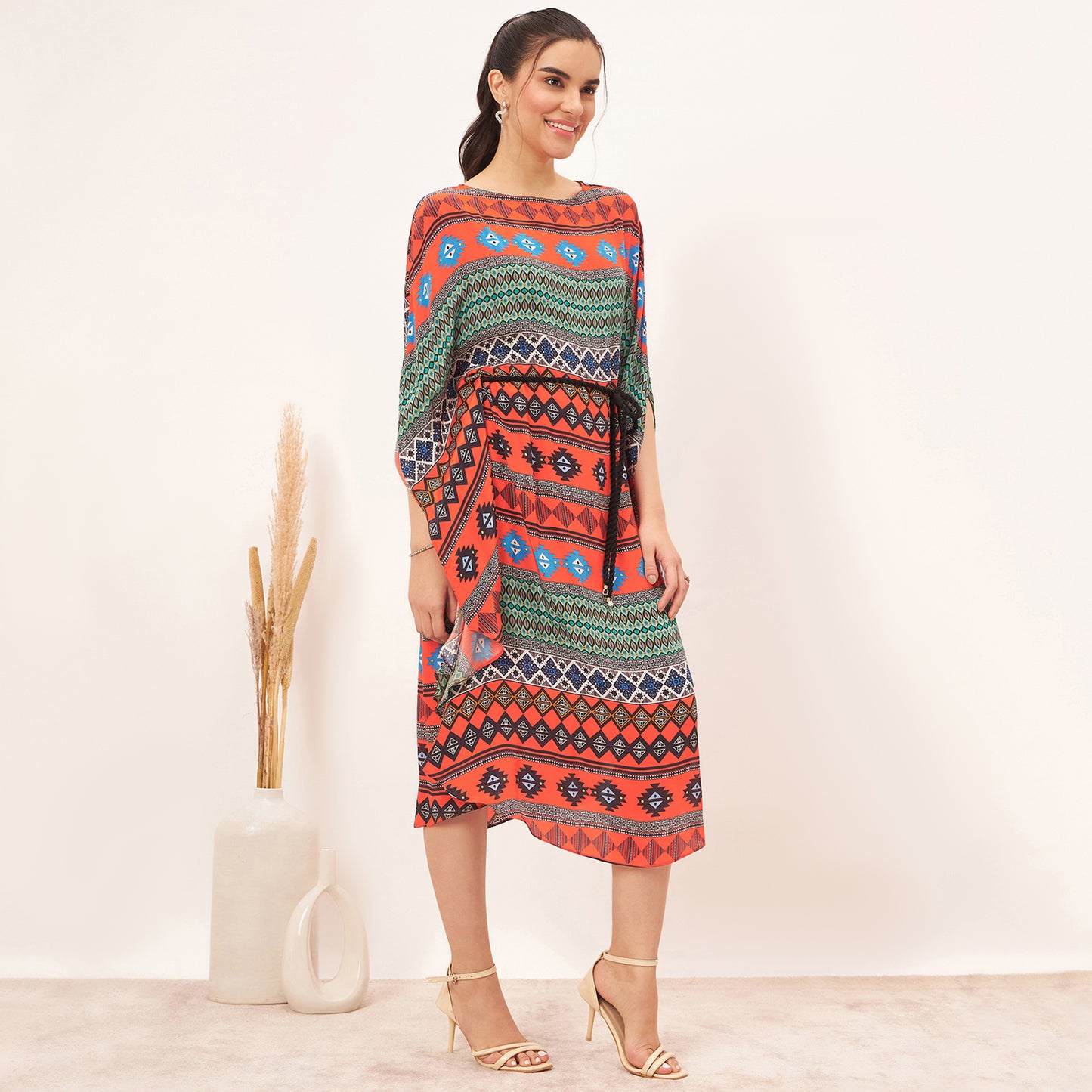 Orange Aztec Poncho Dress