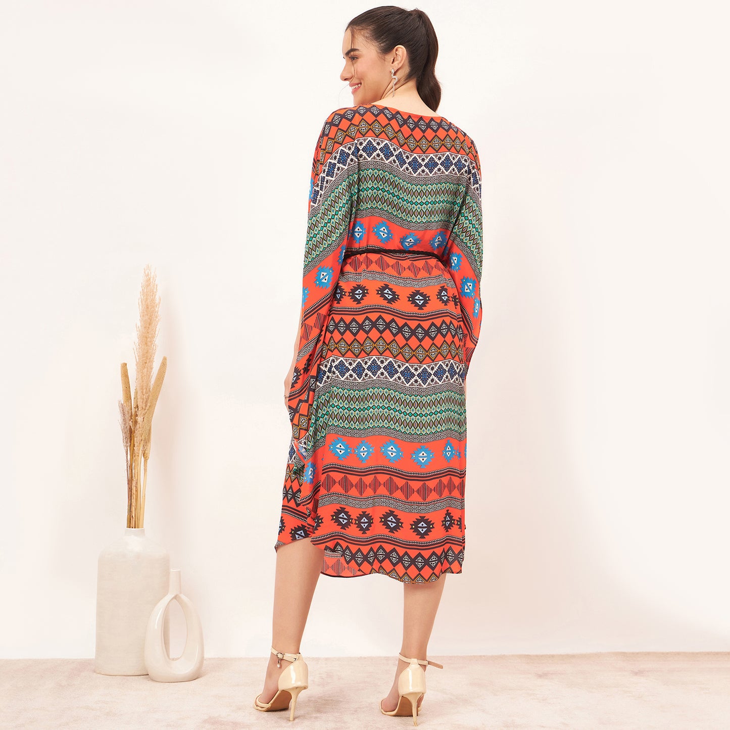 Orange Aztec Poncho Dress