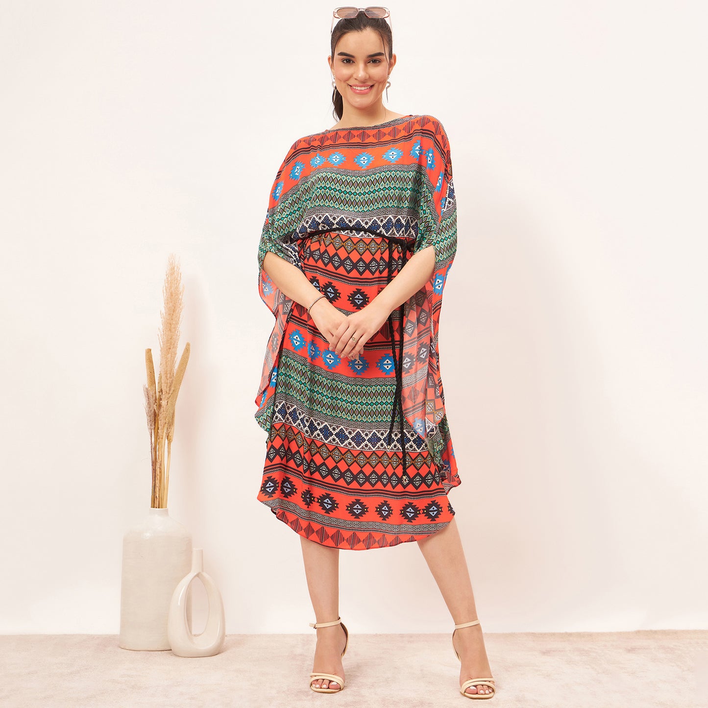 Orange Aztec Poncho Dress