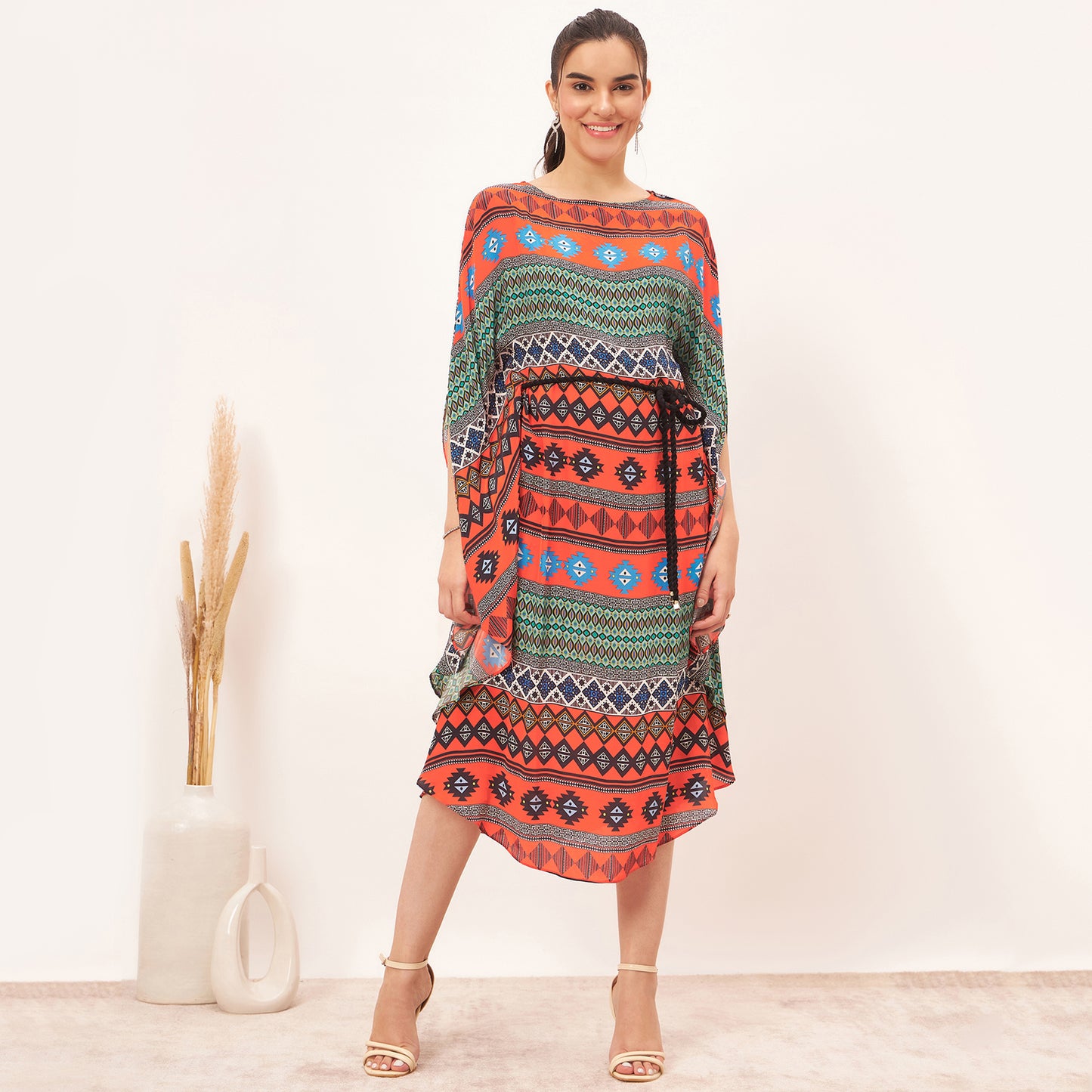 Orange Aztec Poncho Dress