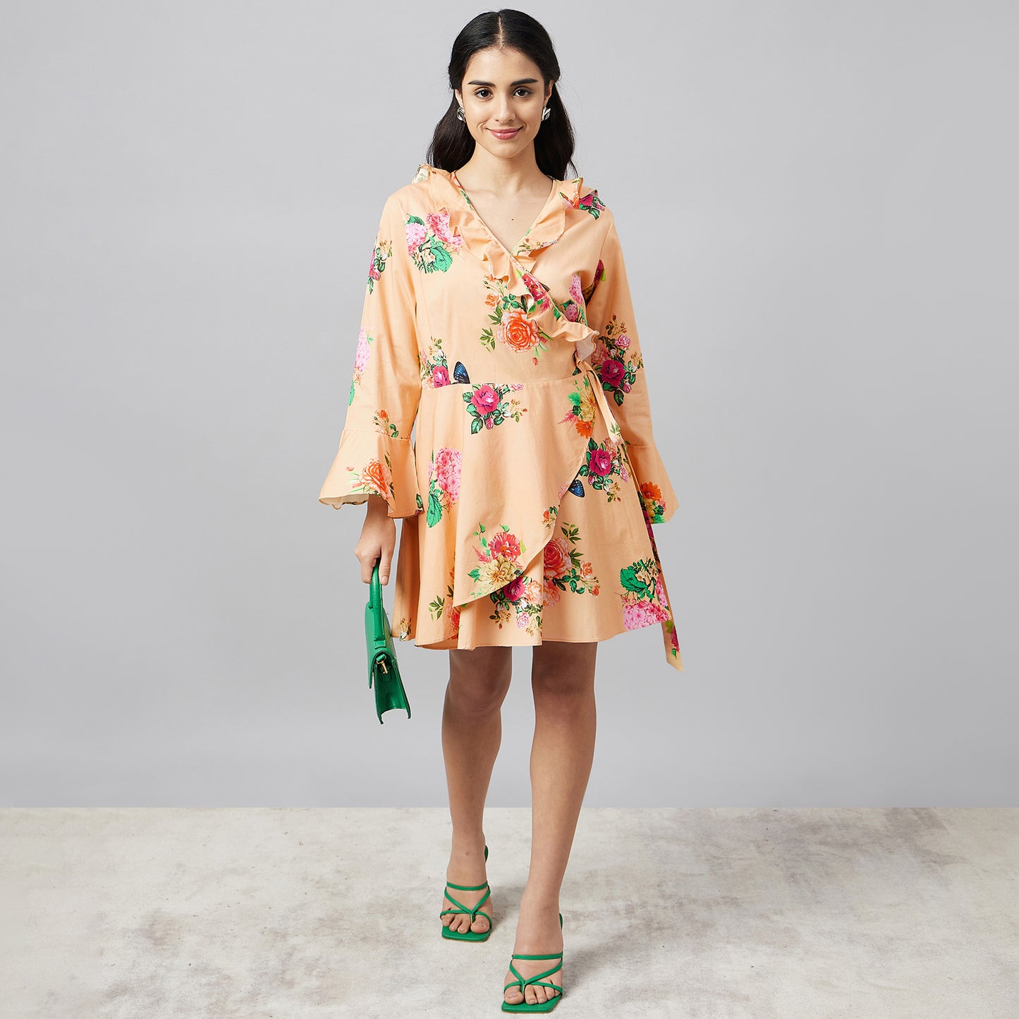 Yellow Floral Wrap-Around Dress