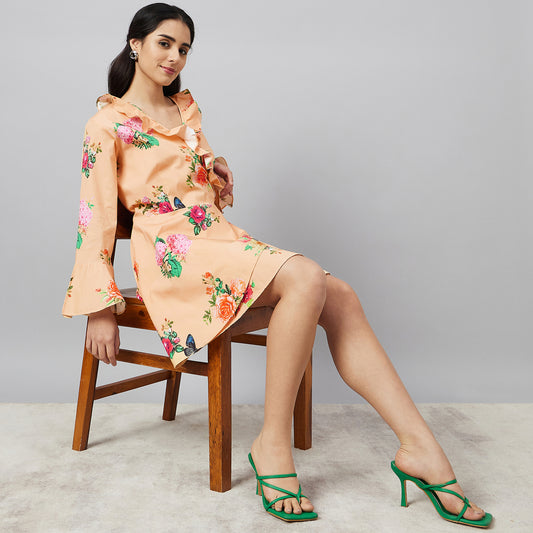 Yellow Floral Wrap-Around Dress