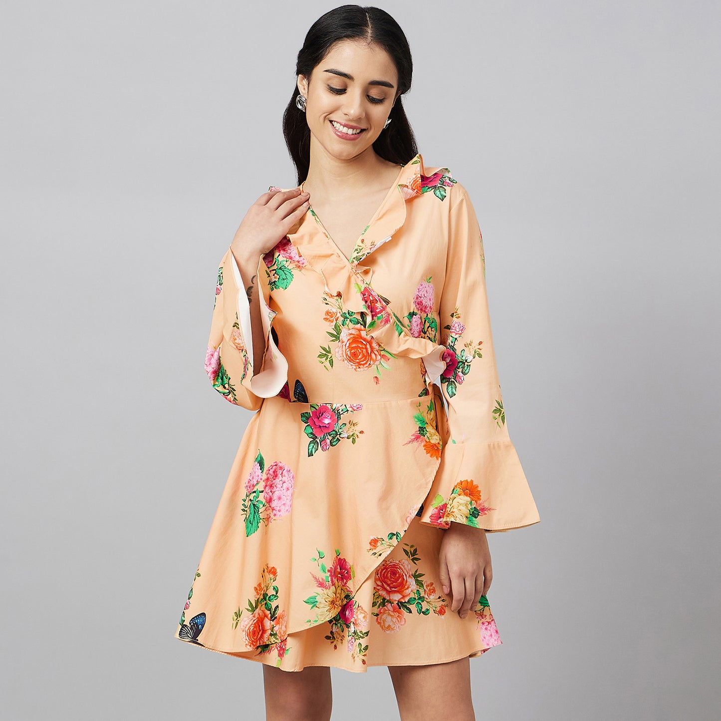 Yellow Floral Wrap-Around Dress