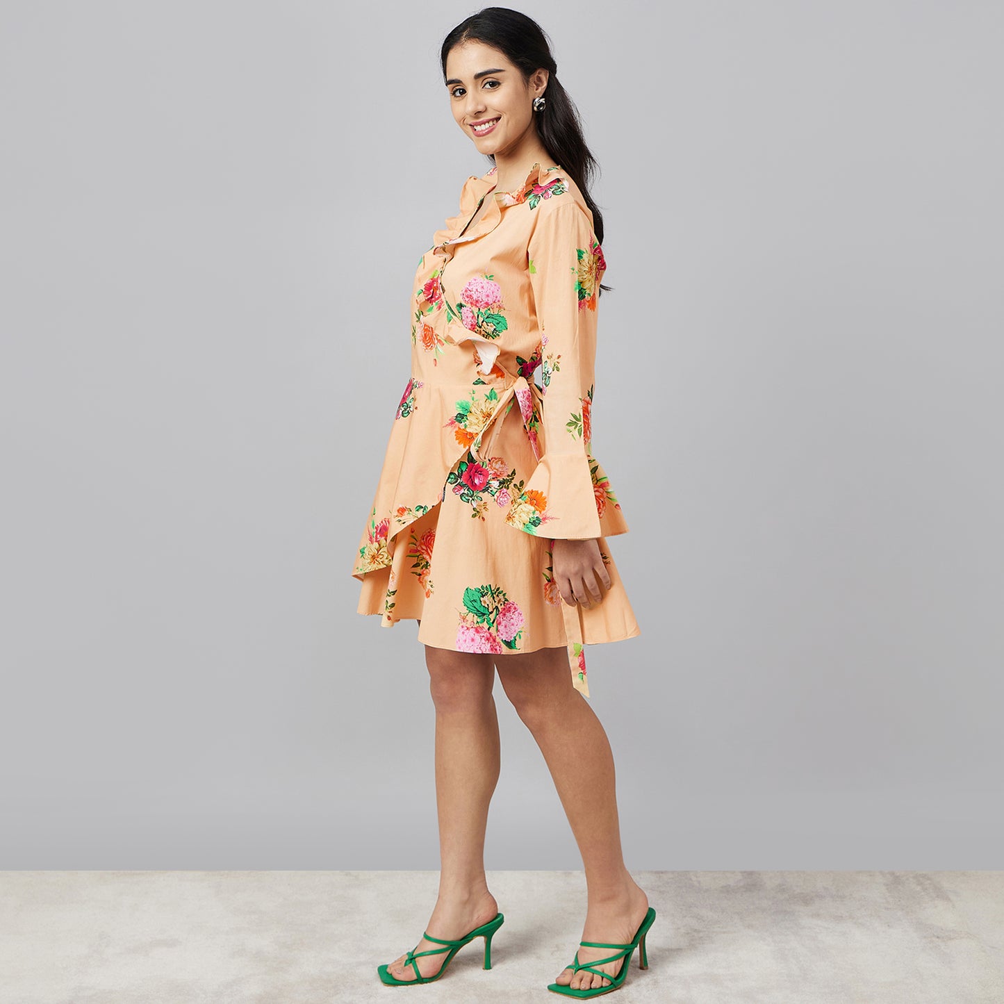 Yellow Floral Wrap-Around Dress