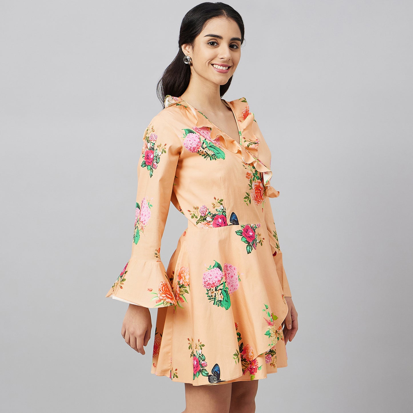 Yellow Floral Wrap-Around Dress