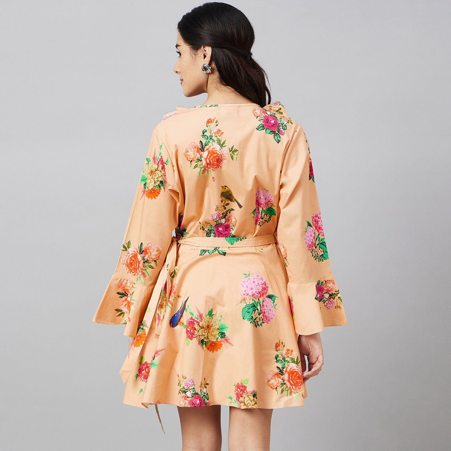 Yellow Floral Wrap-Around Dress