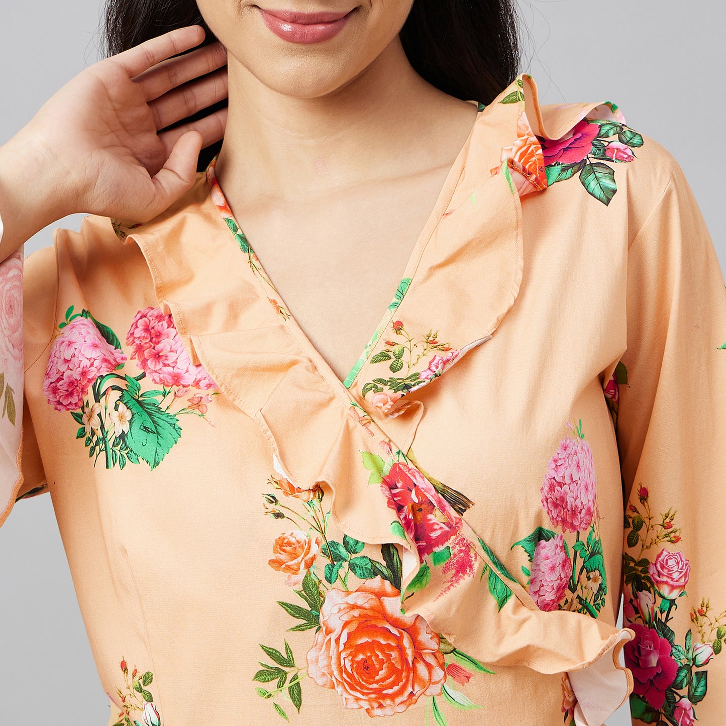 Yellow Floral Wrap-Around Dress