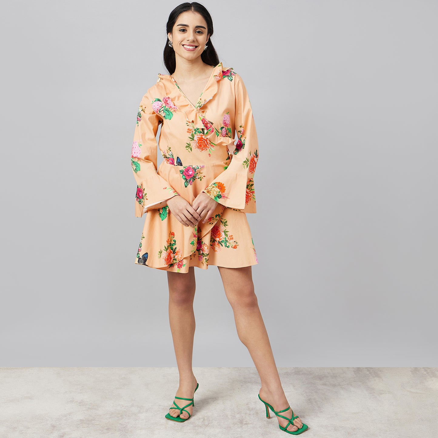 Yellow Floral Wrap-Around Dress